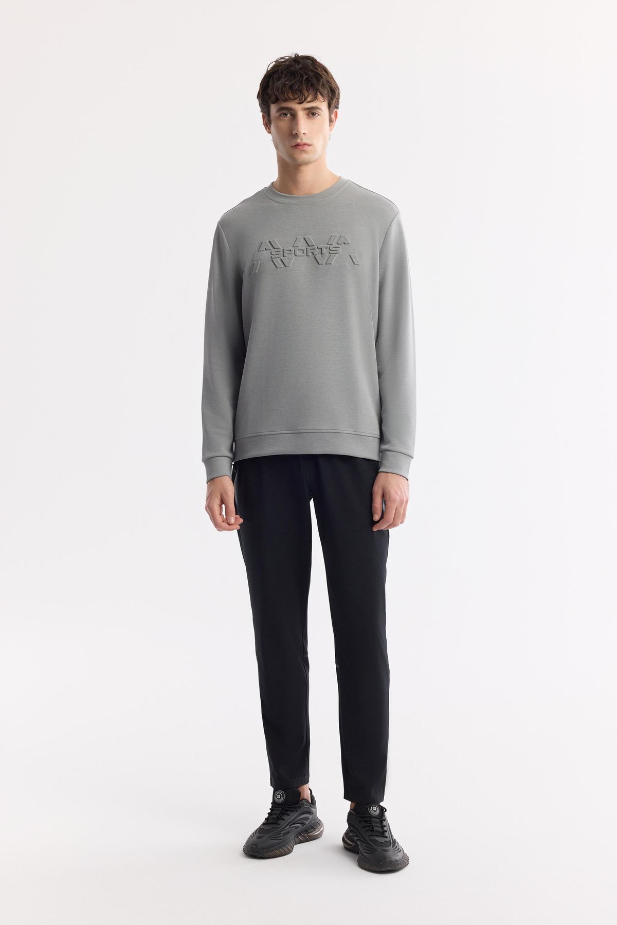 Gri Bisiklet Yaka Önü Gofre Baskılı Soft Touch Sweatshirt