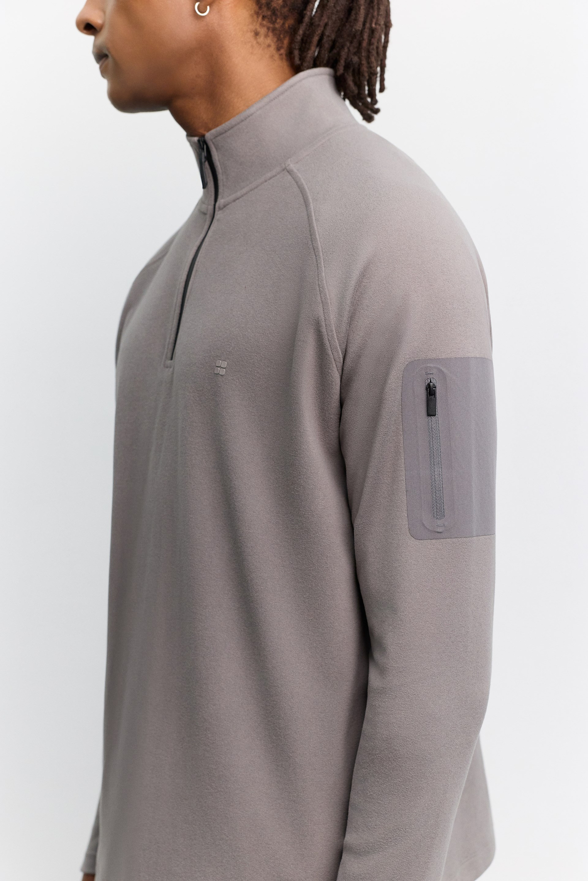 Gri Dik Yaka Fermuarlı  Polar Sweatshirt