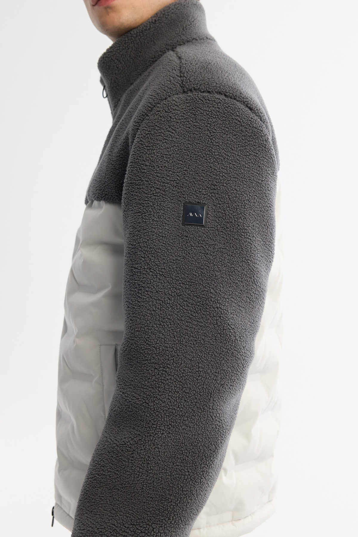Grey Windproof Fleece Detail Padded Jacket