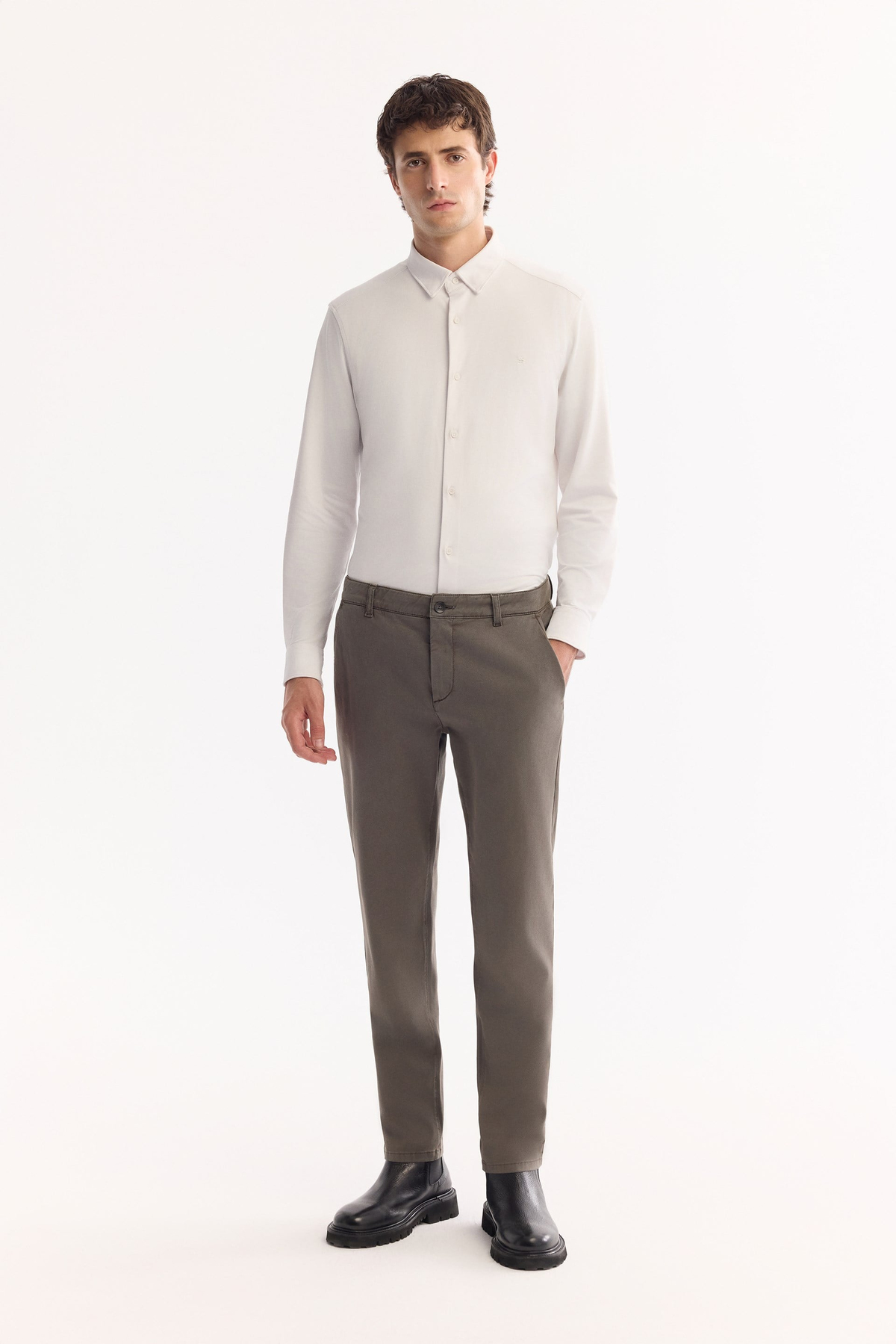 Gri Haki Klasik Bel Soft Touch Chino Pantolon