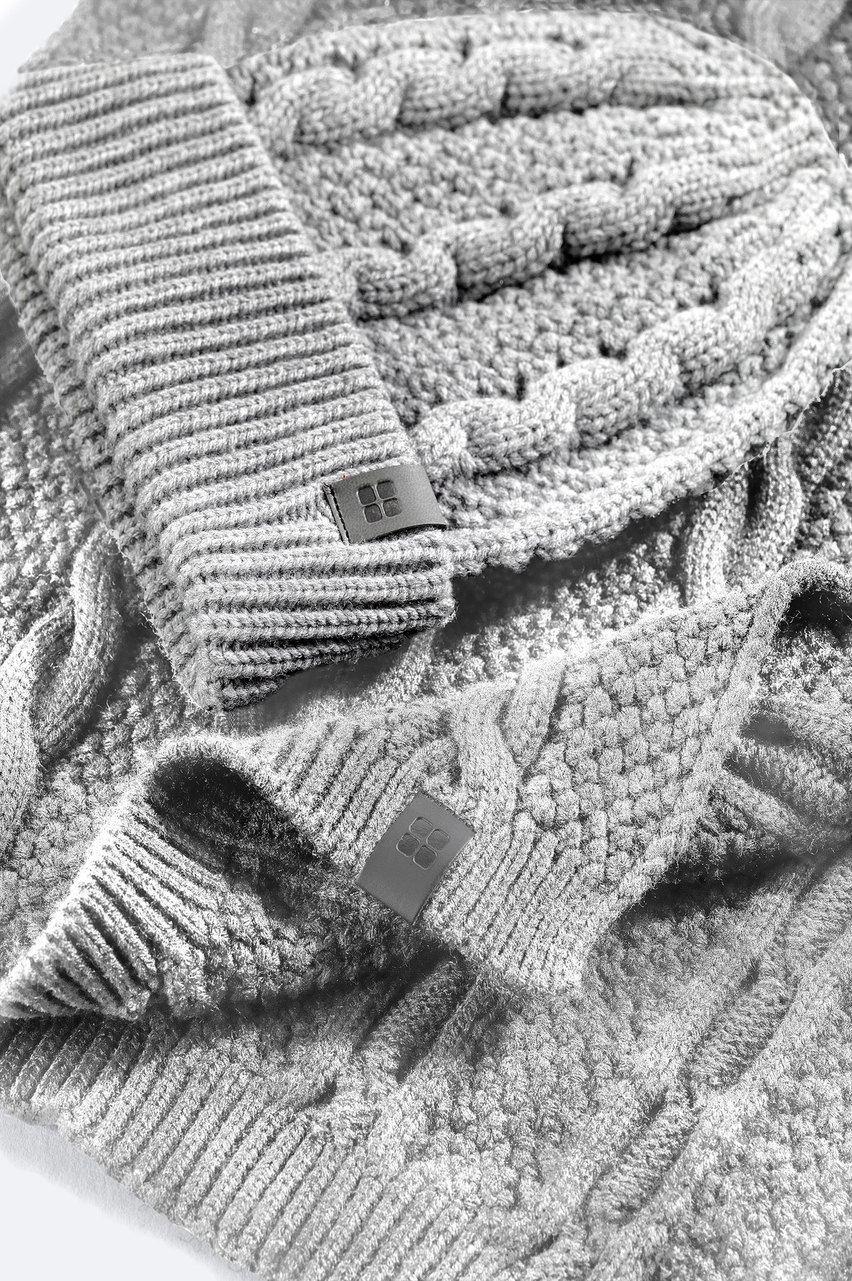 Grey Jacquard Knit Scarf & Beanie Set