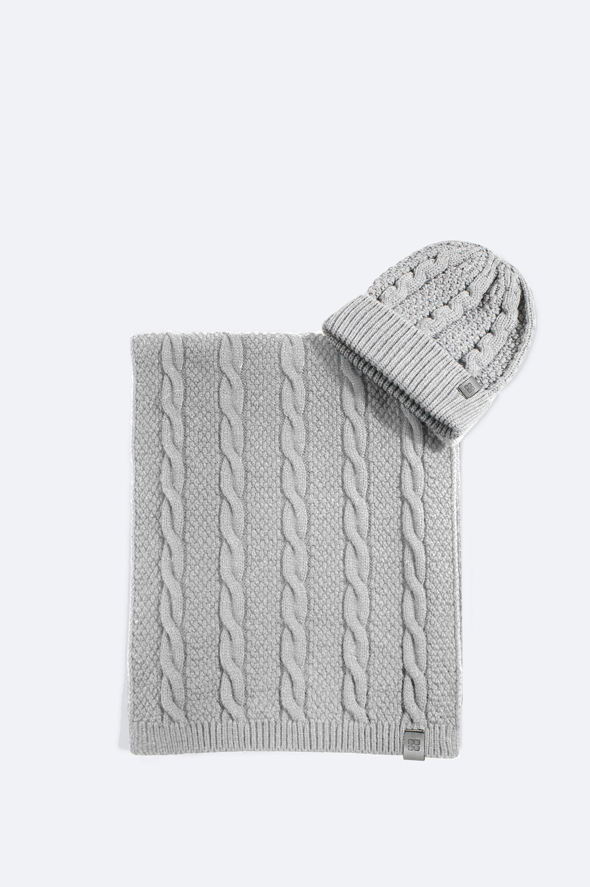 Grey Jacquard Knit Scarf & Beanie Set