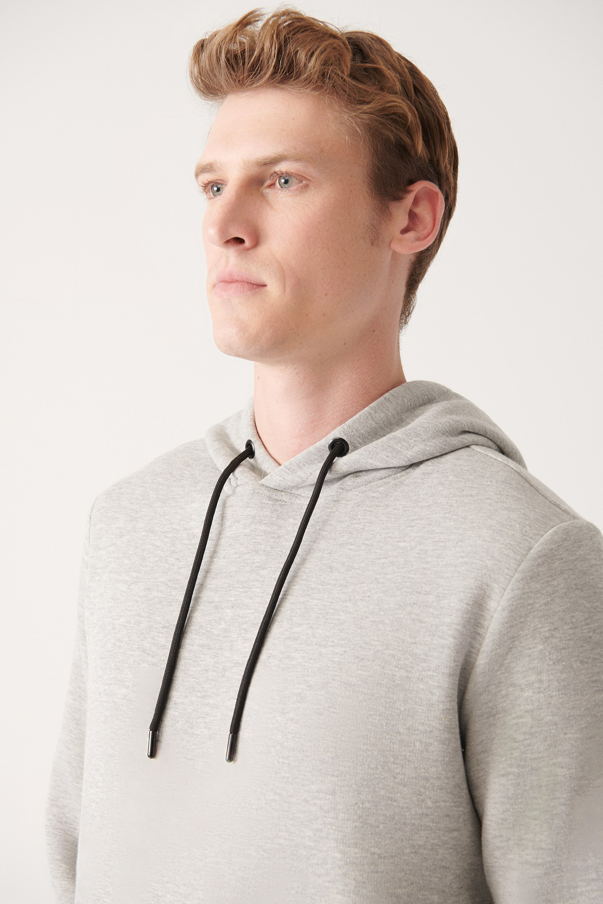 Gri Kapüşonlu 3 İplik Şardonlu Pamuklu Sweatshirt