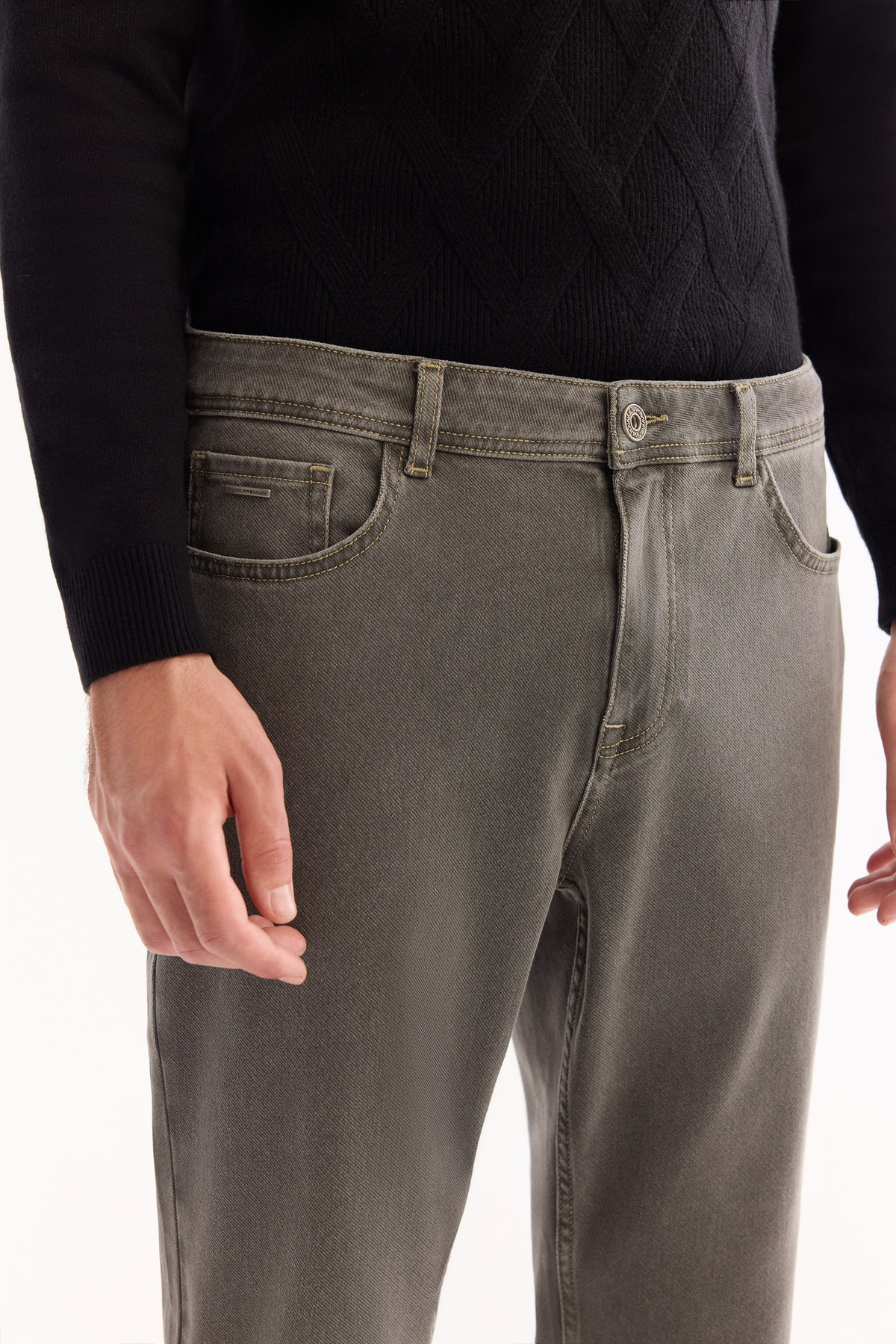 Gri Klasik Bel Pamuklu Eskitme Yıkamalı Jean Pantolon