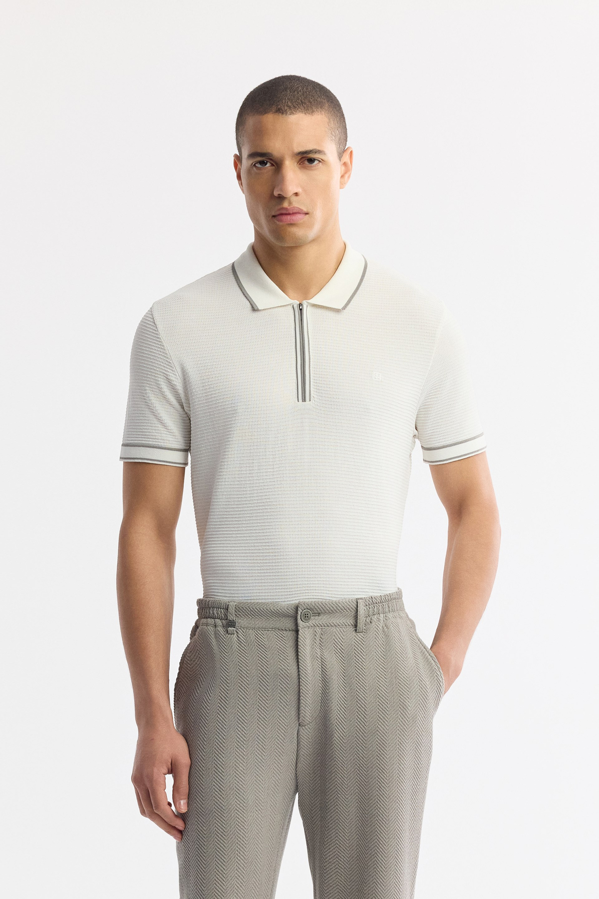 Grey Side Pocket Elastic Waist Bi-Stretch Pants