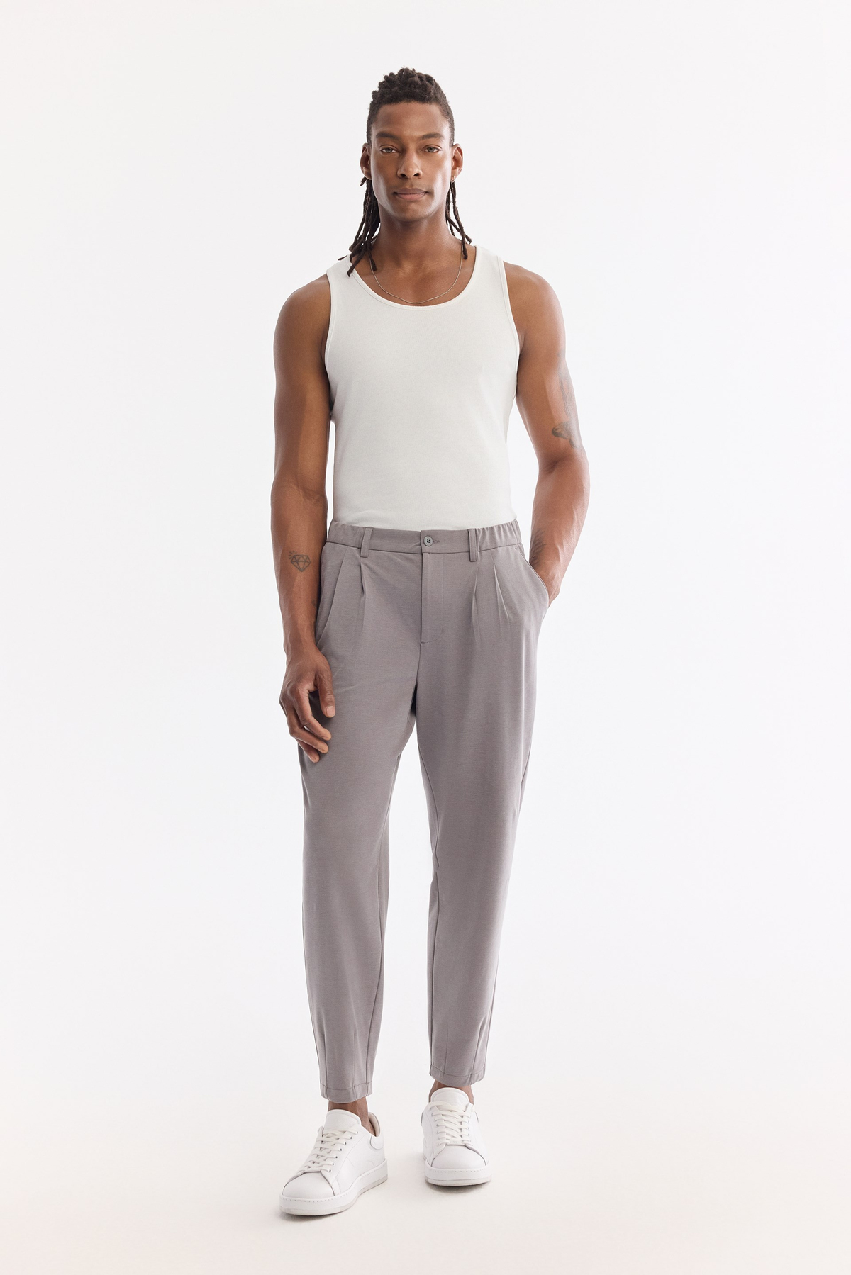 Grey Elastic Side Soft Touch Elastane Chino Trousers