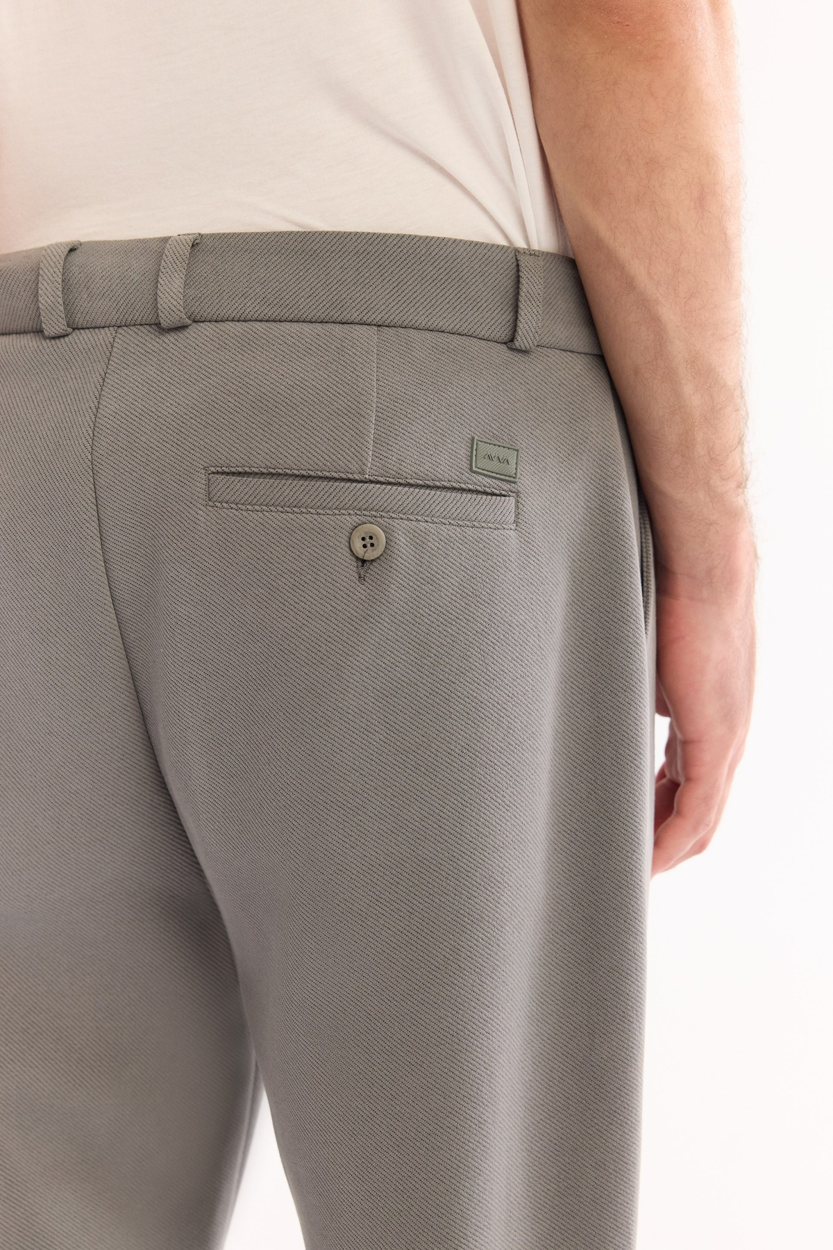 Grey-Green Classic Waist Cotton Pants