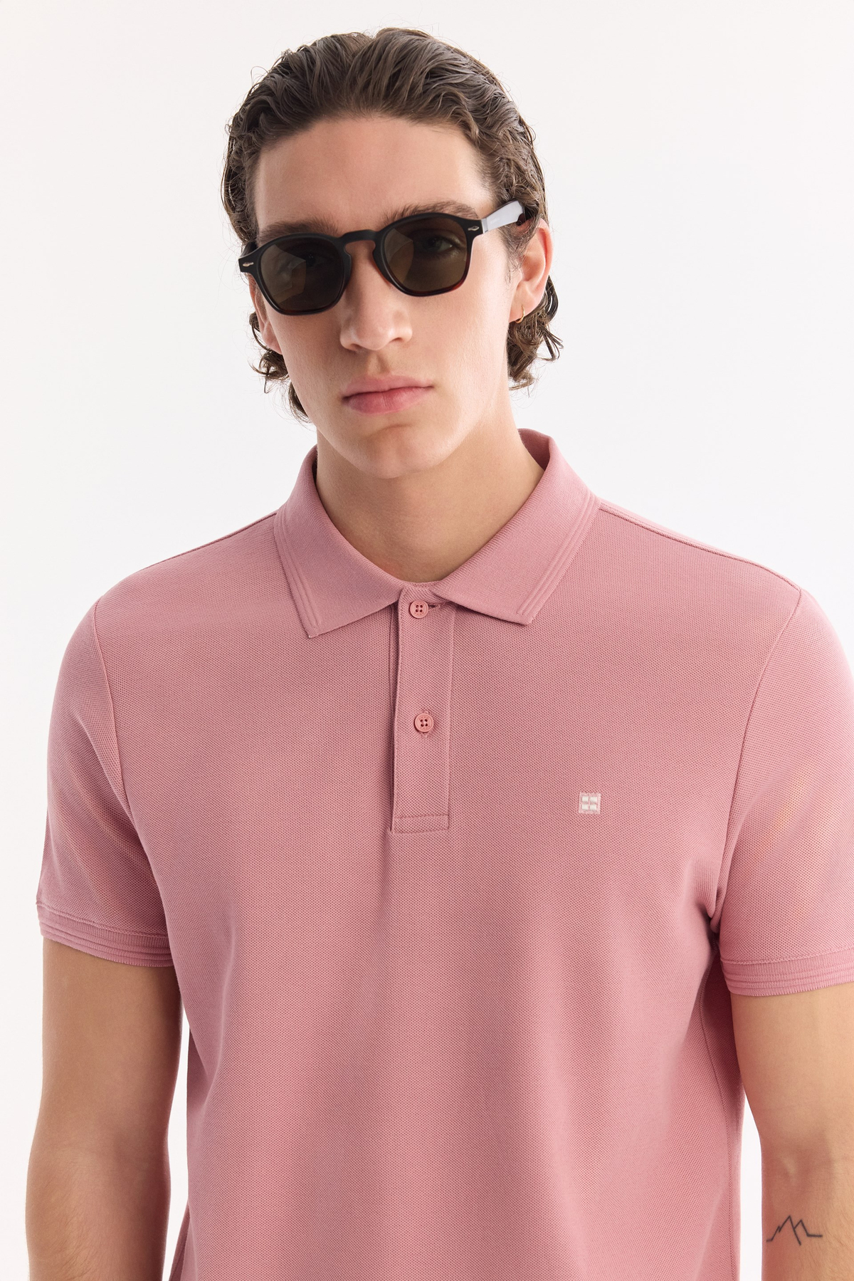 Gül Kurusu Kıvrılmaz Polo Yaka %100 Pamuk Basic T-Shirt