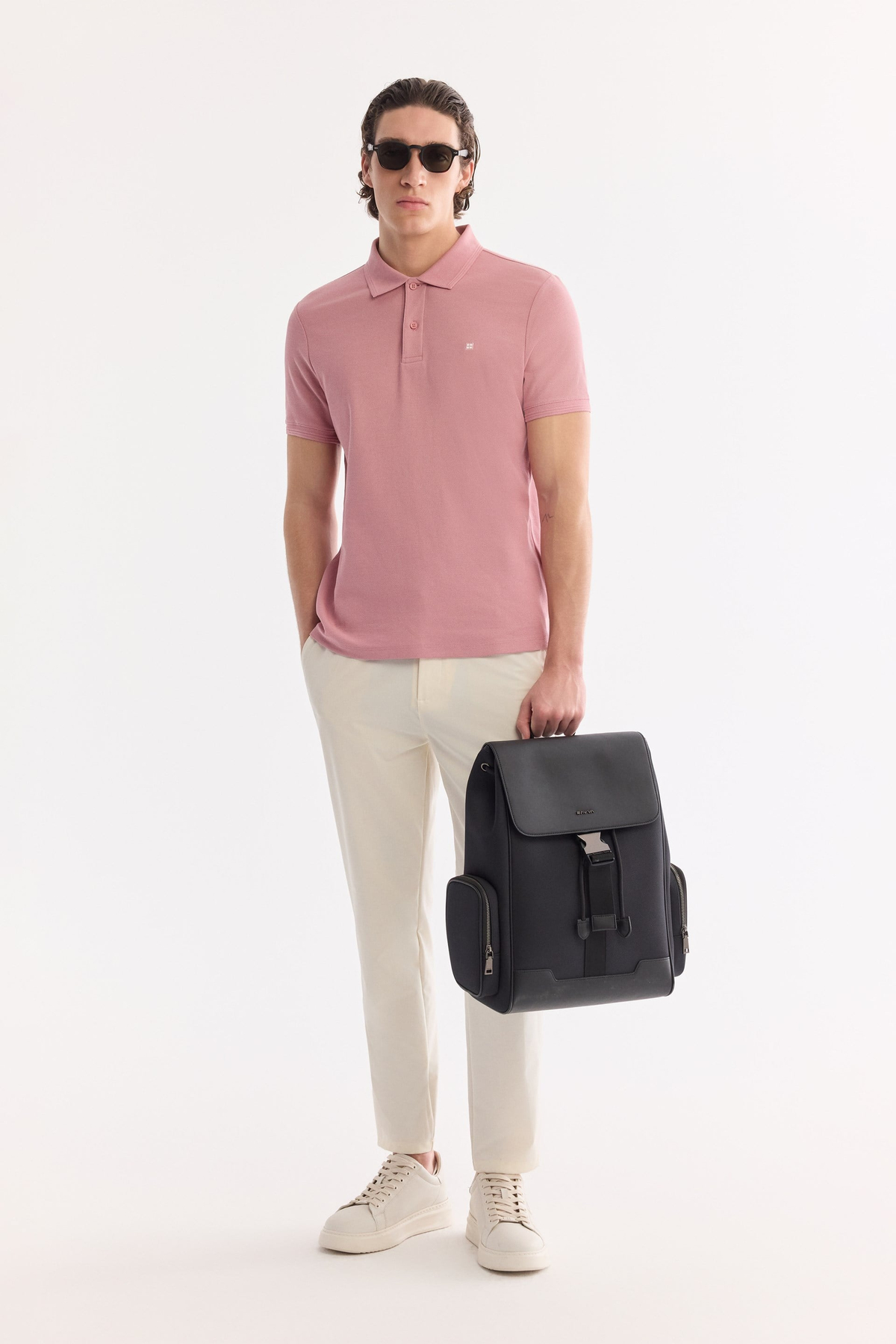 Gül Kurusu Kıvrılmaz Polo Yaka %100 Pamuk Basic T-Shirt
