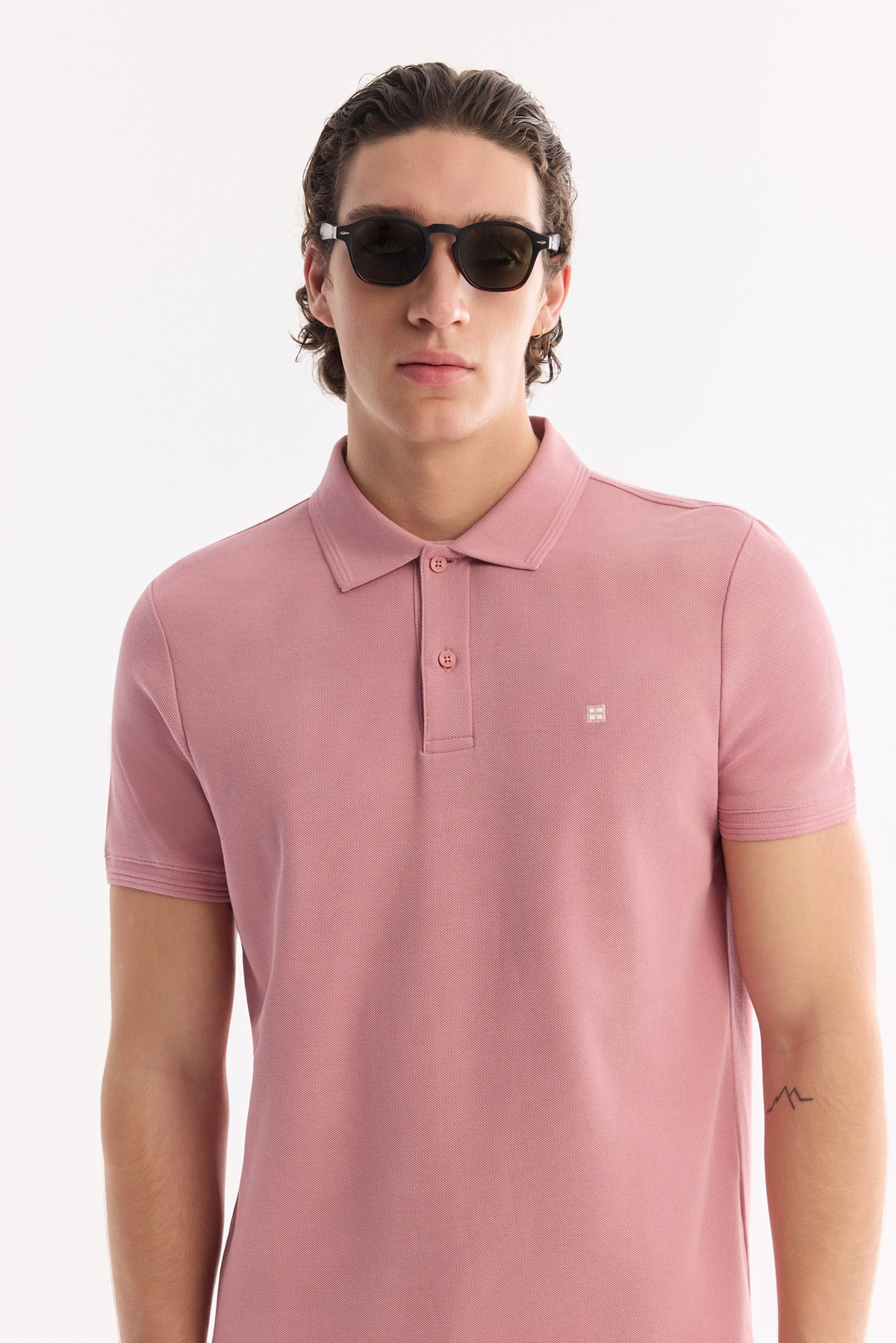 Gül Kurusu Kıvrılmaz Polo Yaka %100 Pamuk Basic T-Shirt