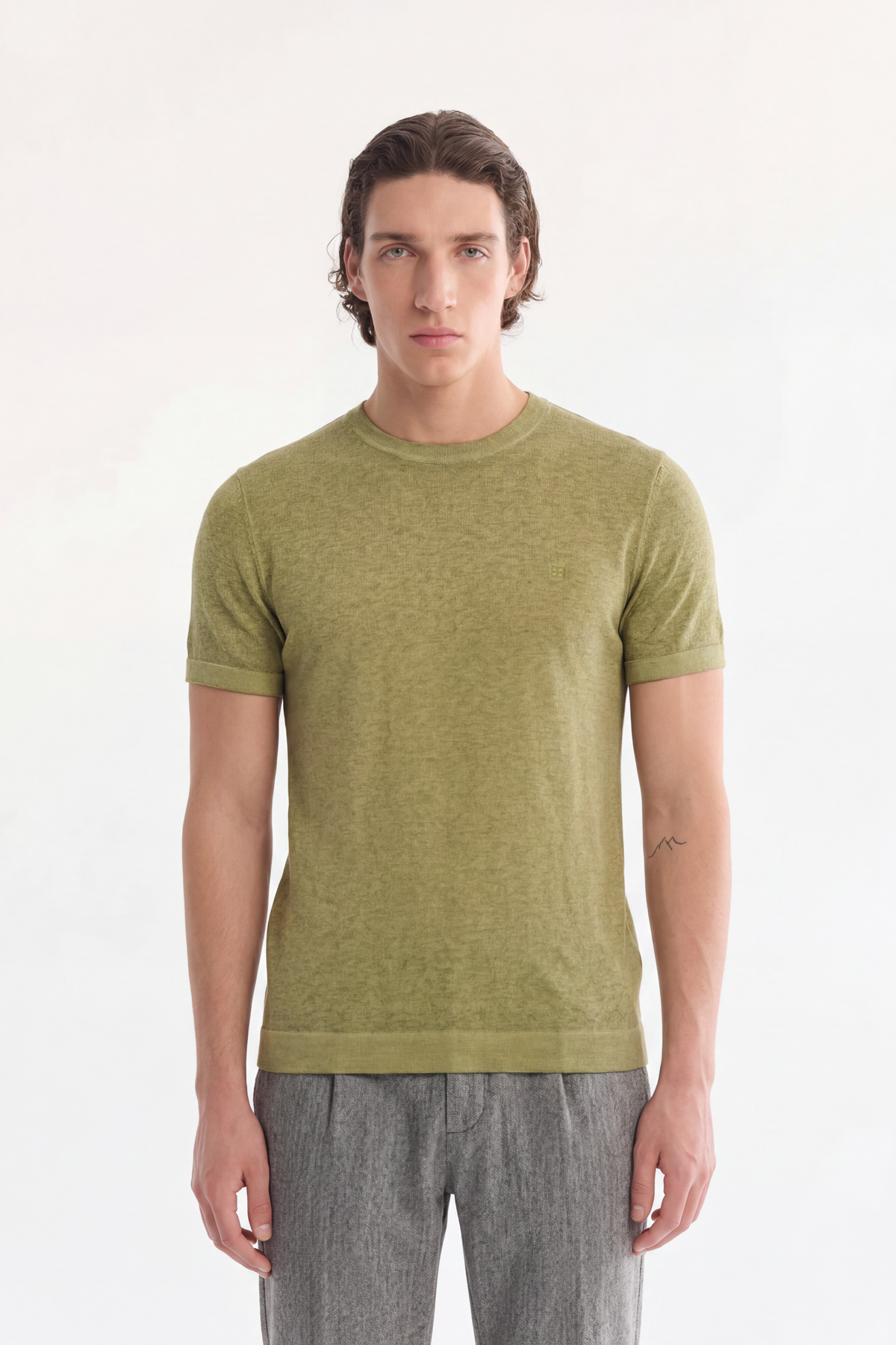 Haki Bisiklet Yaka Triko T-Shirt 