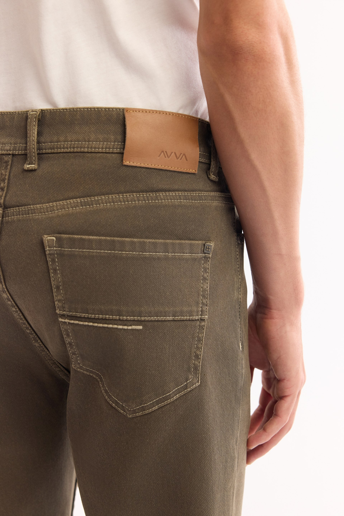 Haki Klasik Bel Pamuklu Eskitme Yıkmalı Jean Pantolon