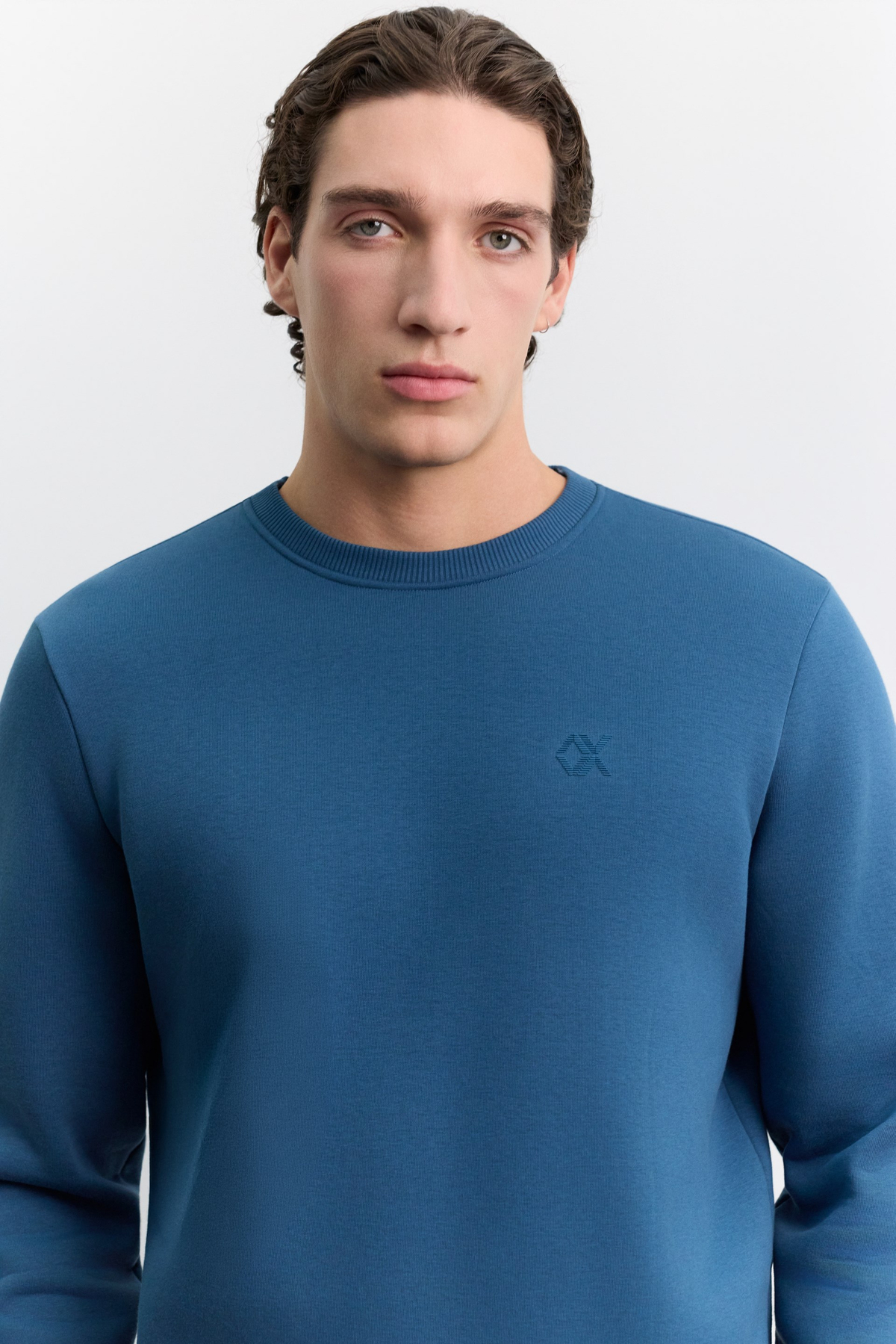 İndigo Bisiklet Yaka 3 İplik Şardonlu -4 Dereceye Dayanıklı Sweatshirt