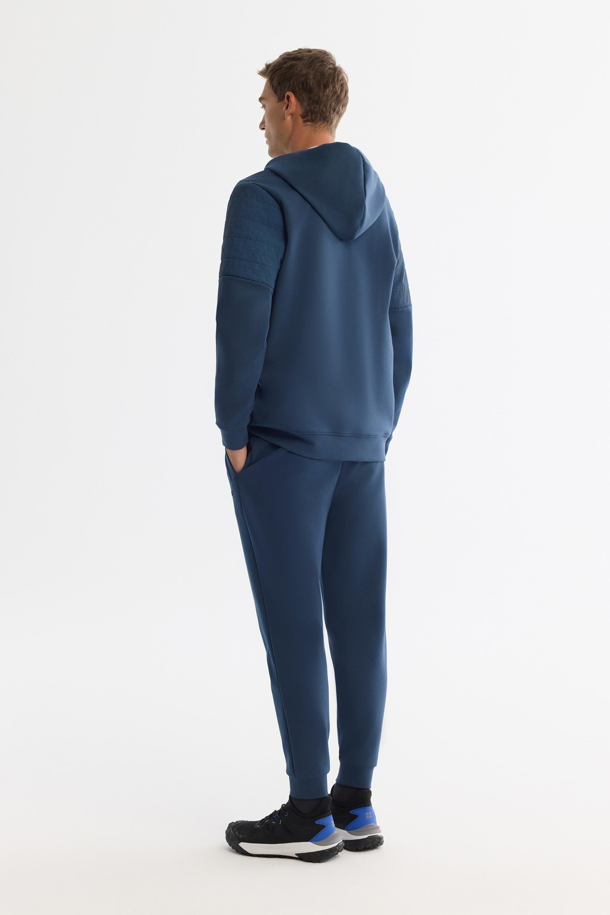 İndigo Kapüşonlu Pamuklu Fermuarlı Elastan Sweatshirt
