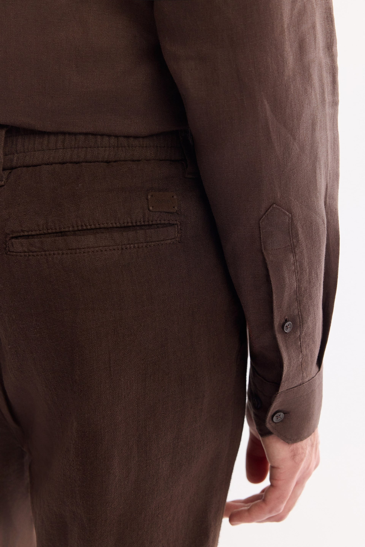 Kahve Beli Lastikli %100 Keten Pantolon