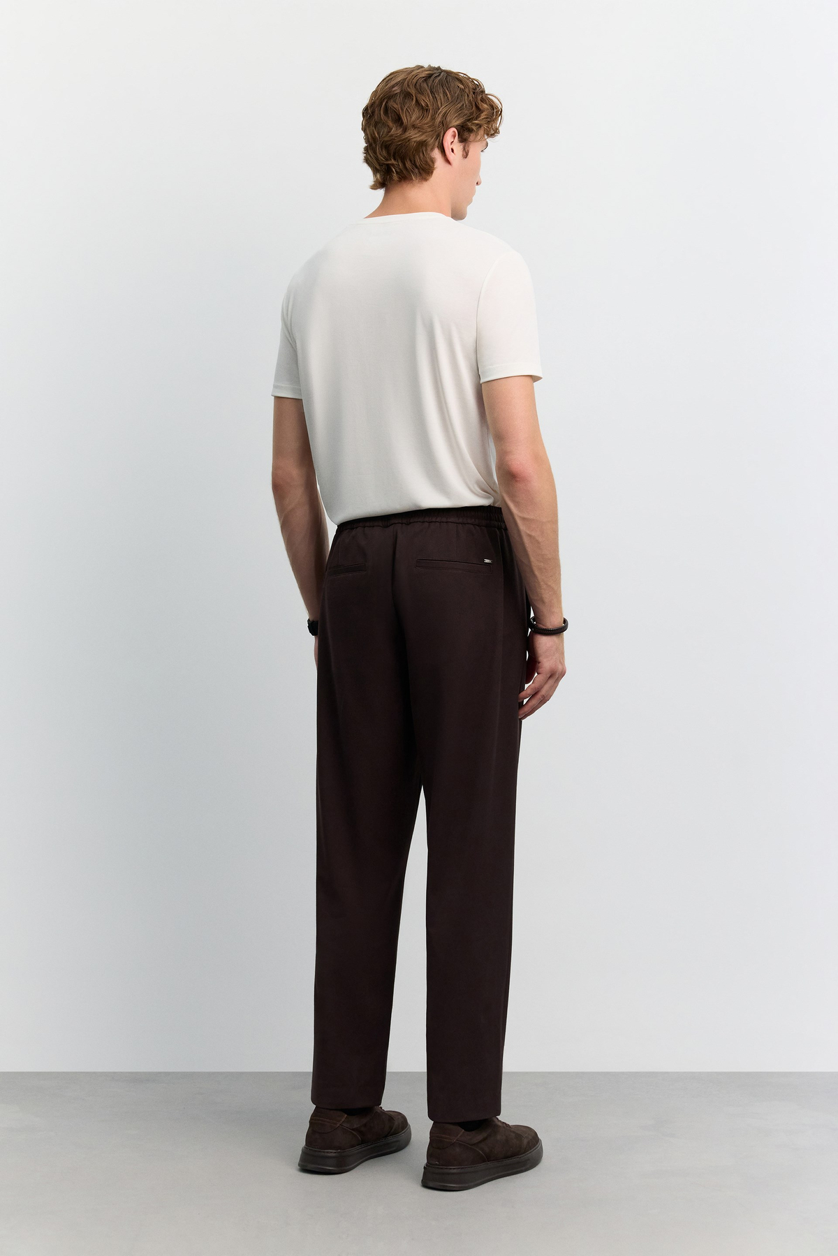 Kahve Beli Lastikli Bağcıklı Kolay Ütülenen Jogger Pantolon