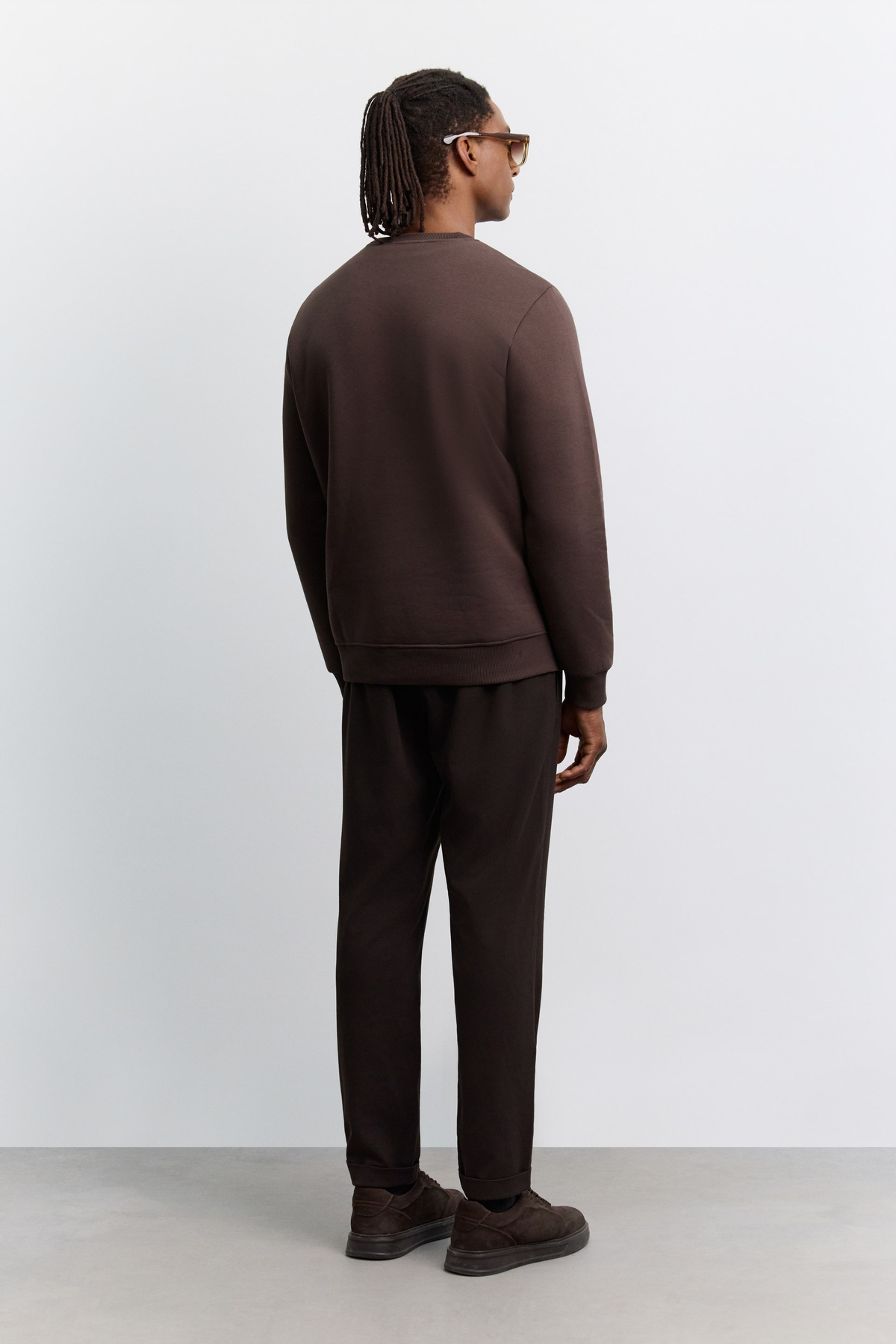 Kahve Bisiklet Yaka Enjeksiyon Baskılı 3 İplik Şardonlu Sweatshirt