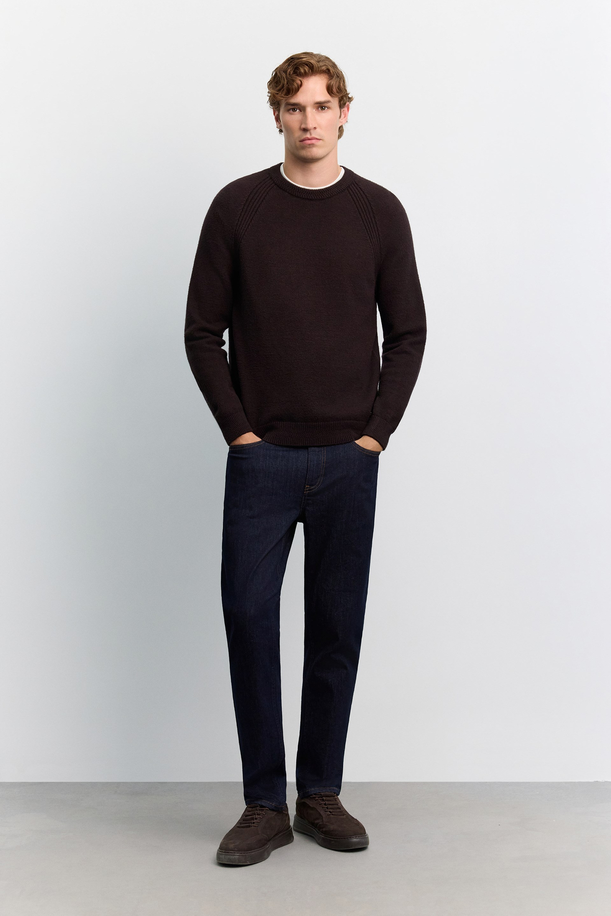 Kahve Bisiklet Yaka Reglan Kol Soft Touch Kalın Kazak
