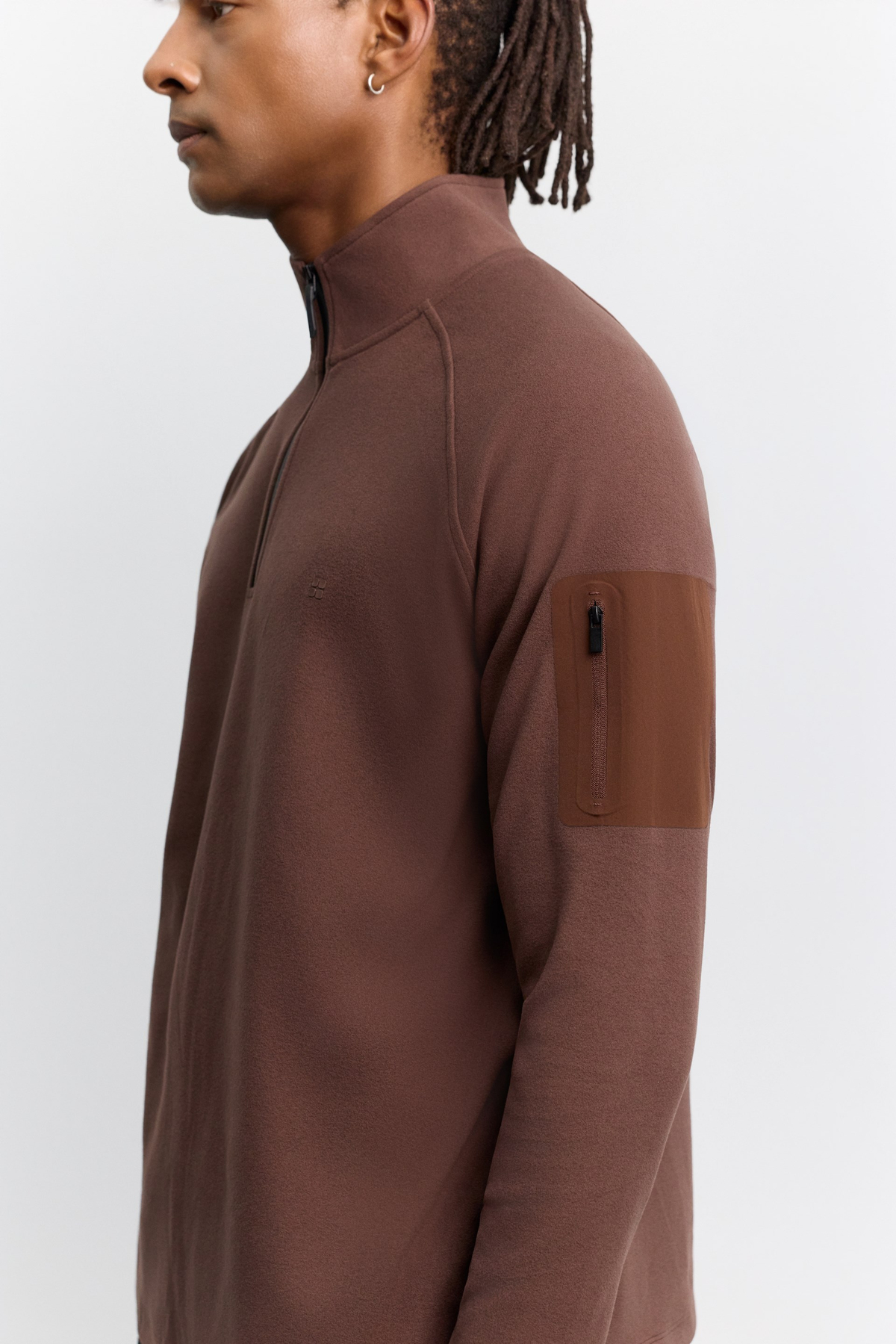Kahve Dik Yaka Fermuarlı  Polar Sweatshirt