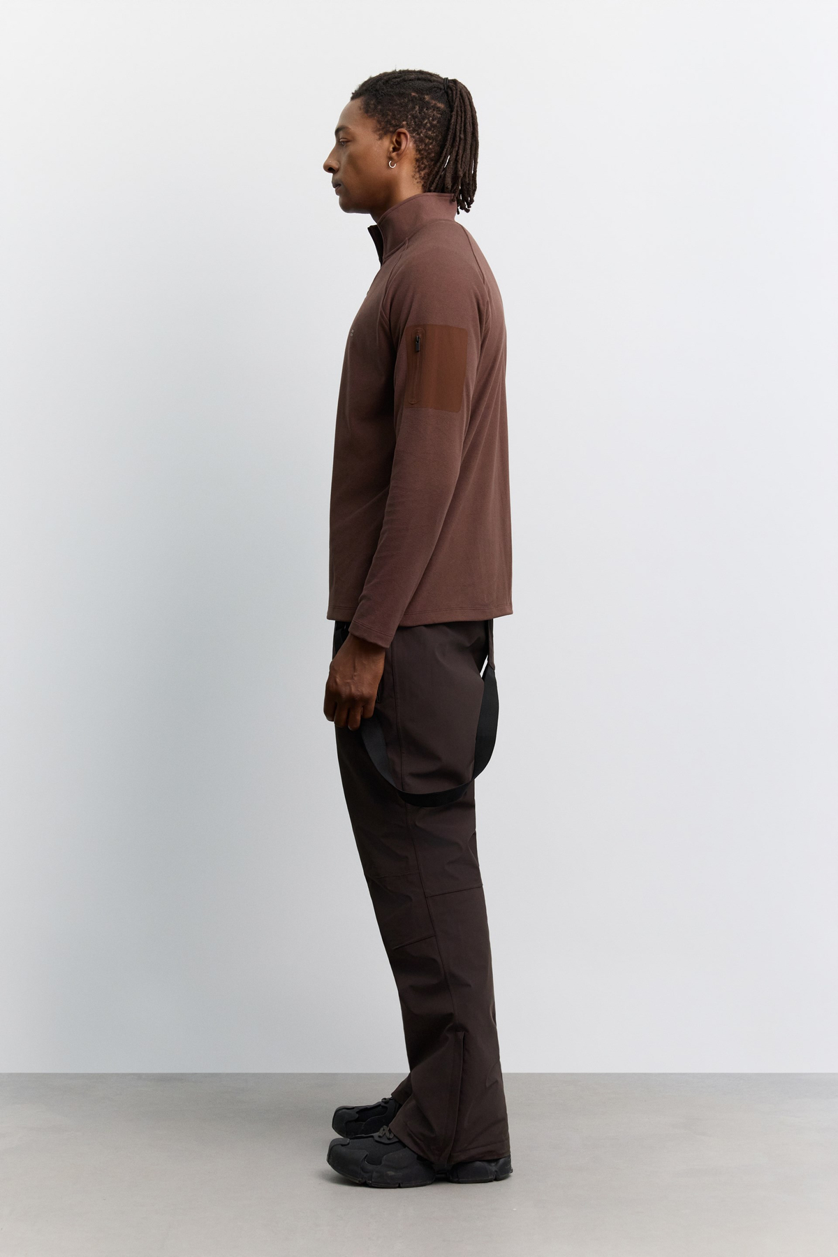 Kahve Dik Yaka Fermuarlı  Polar Sweatshirt