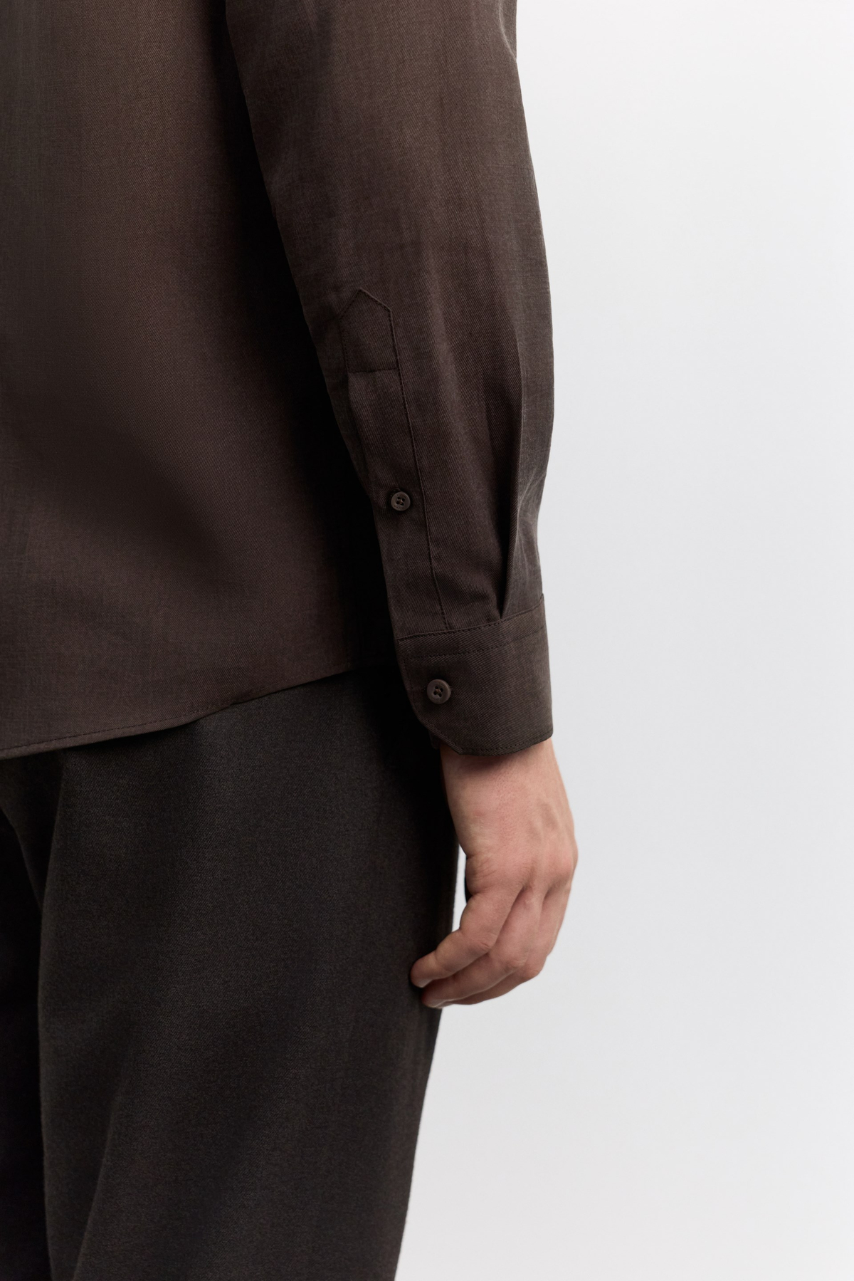Kahve Alttan Britli Lyocell Karışımlı Uzun Kollu Comfort Fit Gömlek