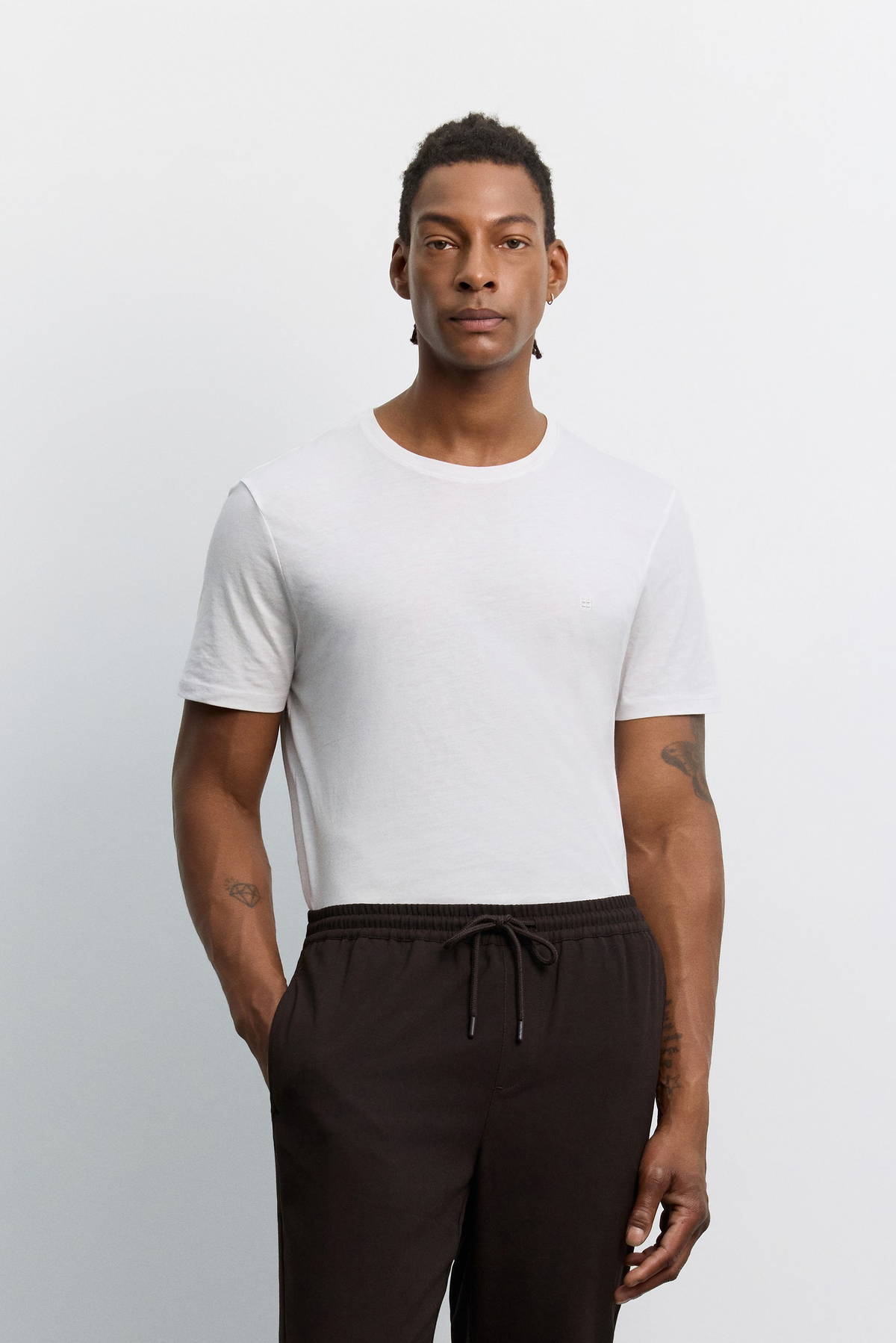 Brown Elastic Waist Drawstring Turn-Up Hem Jogger Trousers
