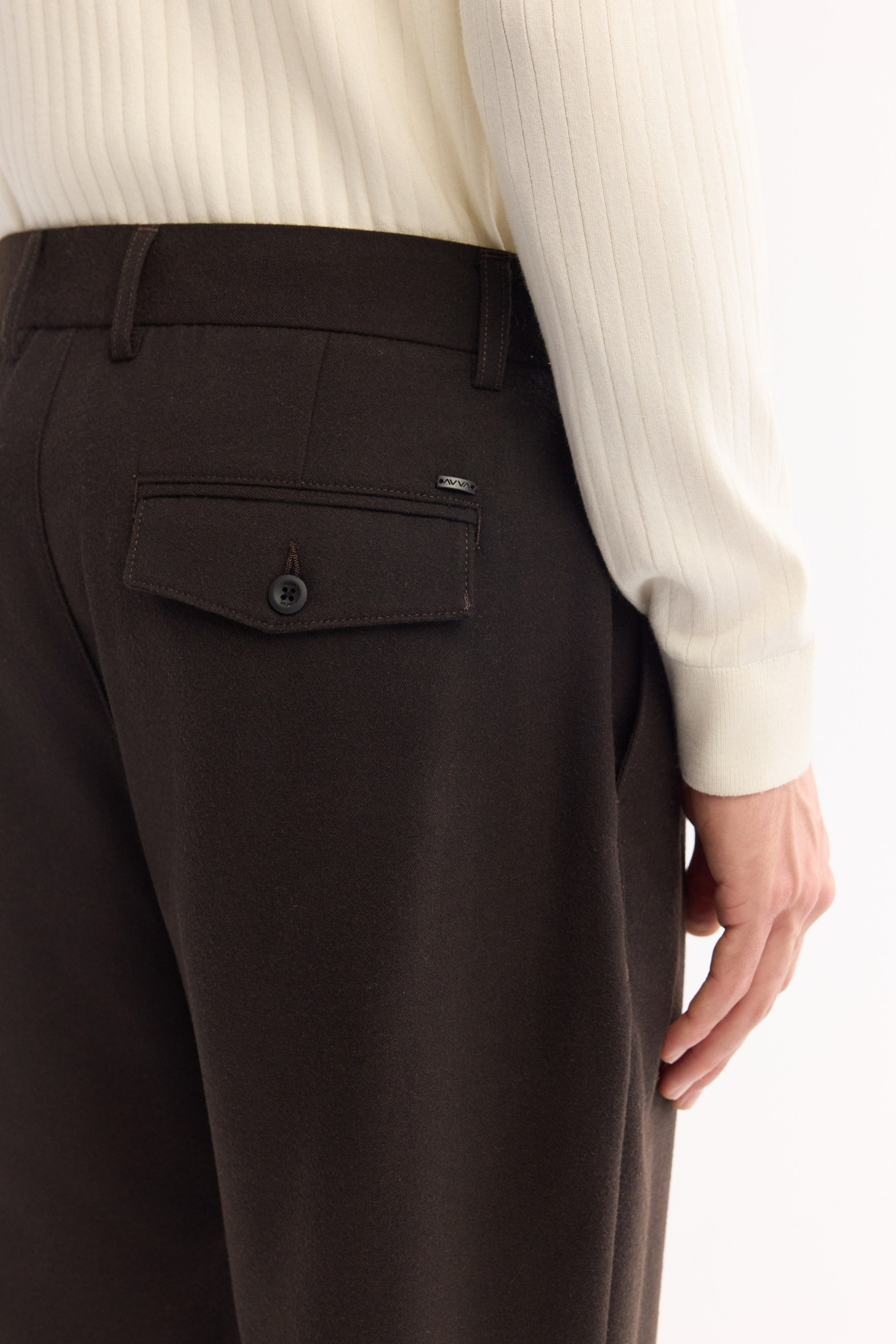 Brown Classic Waist Wool Blend Soft Touch Pants