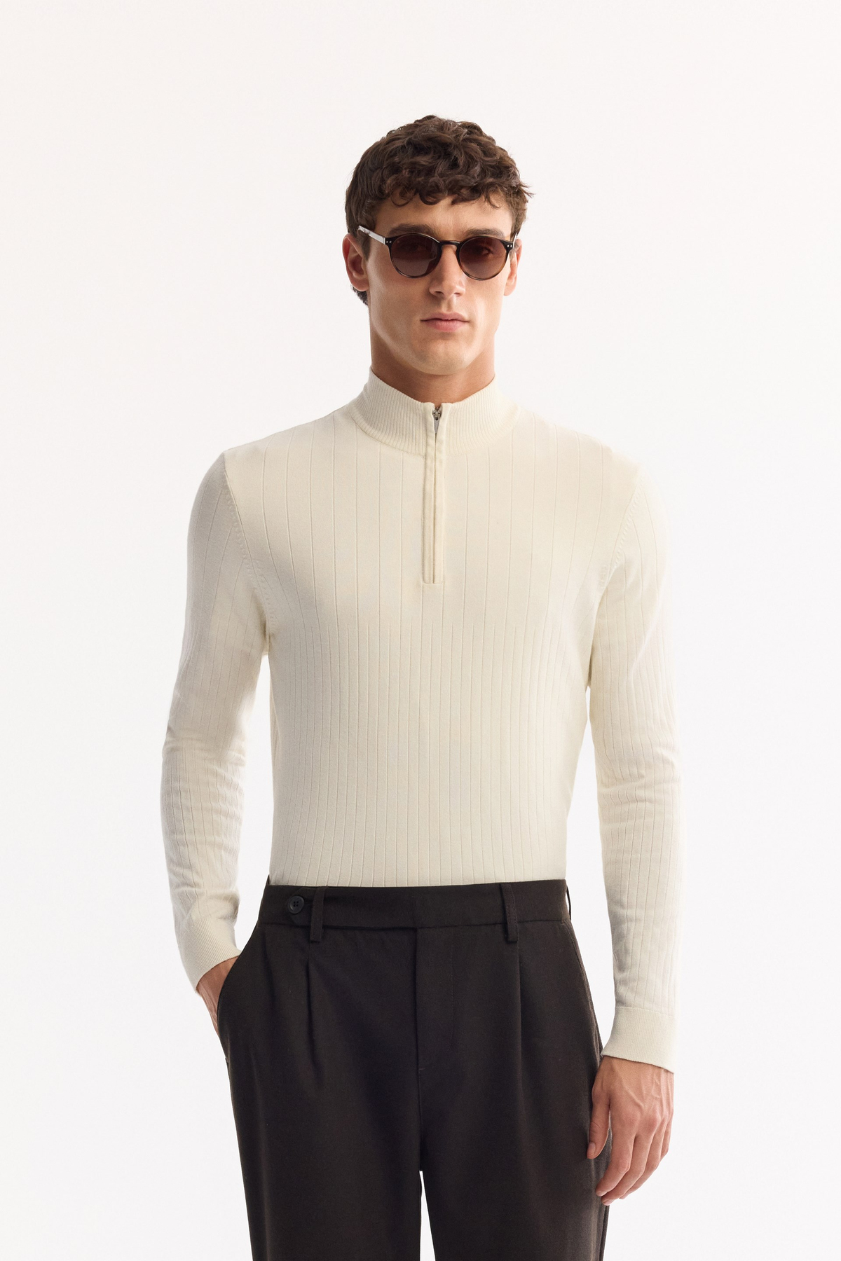Brown Classic Waist Wool Blend Soft Touch Pants