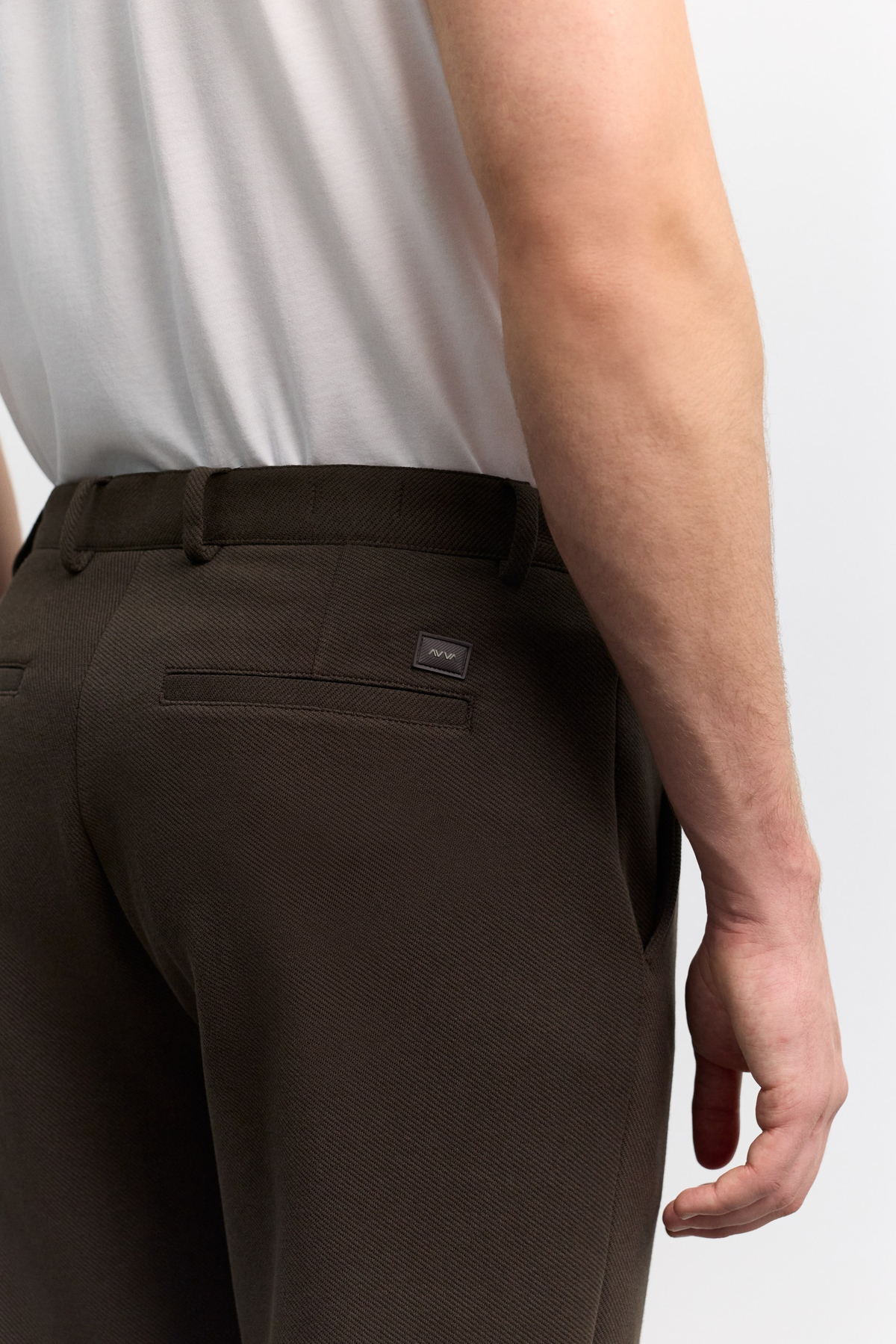 Kahve Pamuk Karışımlı Örme Diyagonal Relaxed Fit Pantolon