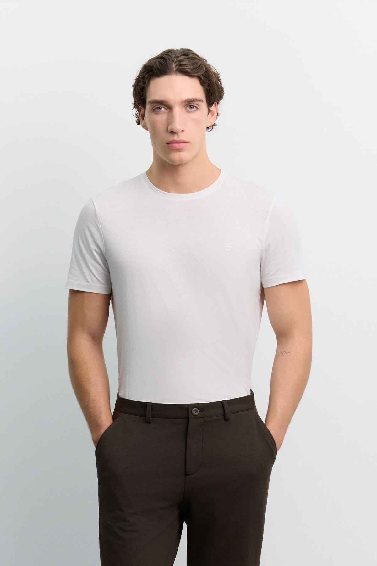 Kahve Pamuk Karışımlı Örme Diyagonal Relaxed Fit Pantolon