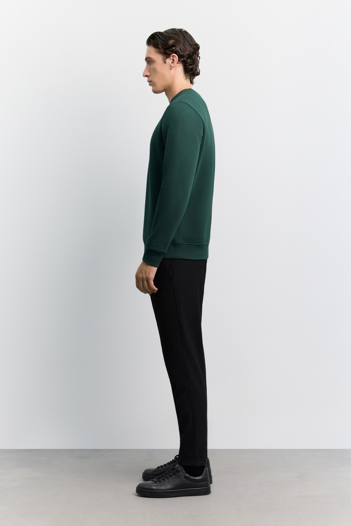 Koyu Yeşil Bisiklet Yaka Enjeksiyon Baskılı 3 İplik Şardonlu Sweatshirt