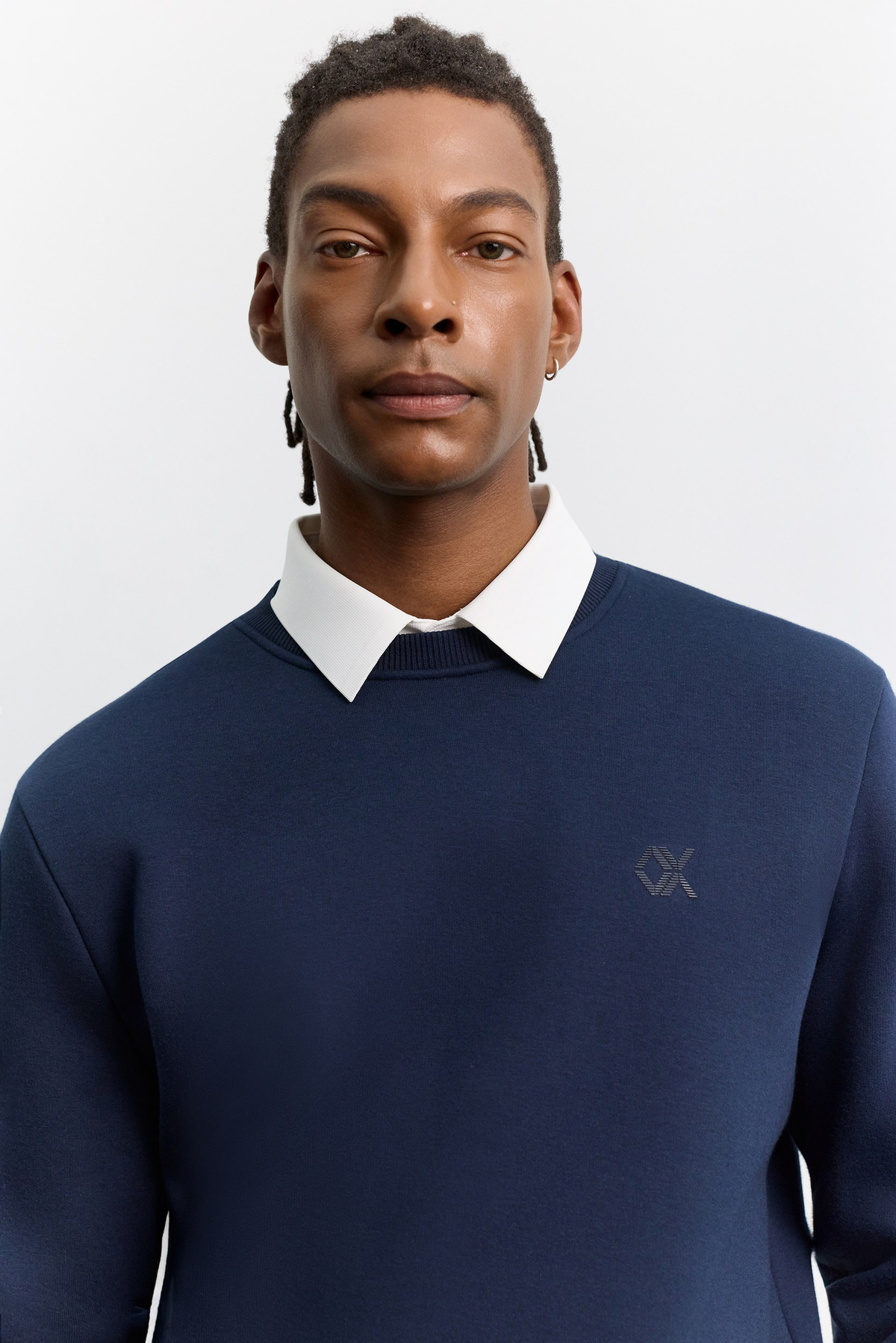 Lacivert Bisiklet Yaka Enjeksiyon Baskılı 3 İplik Şardonlu Sweatshirt
