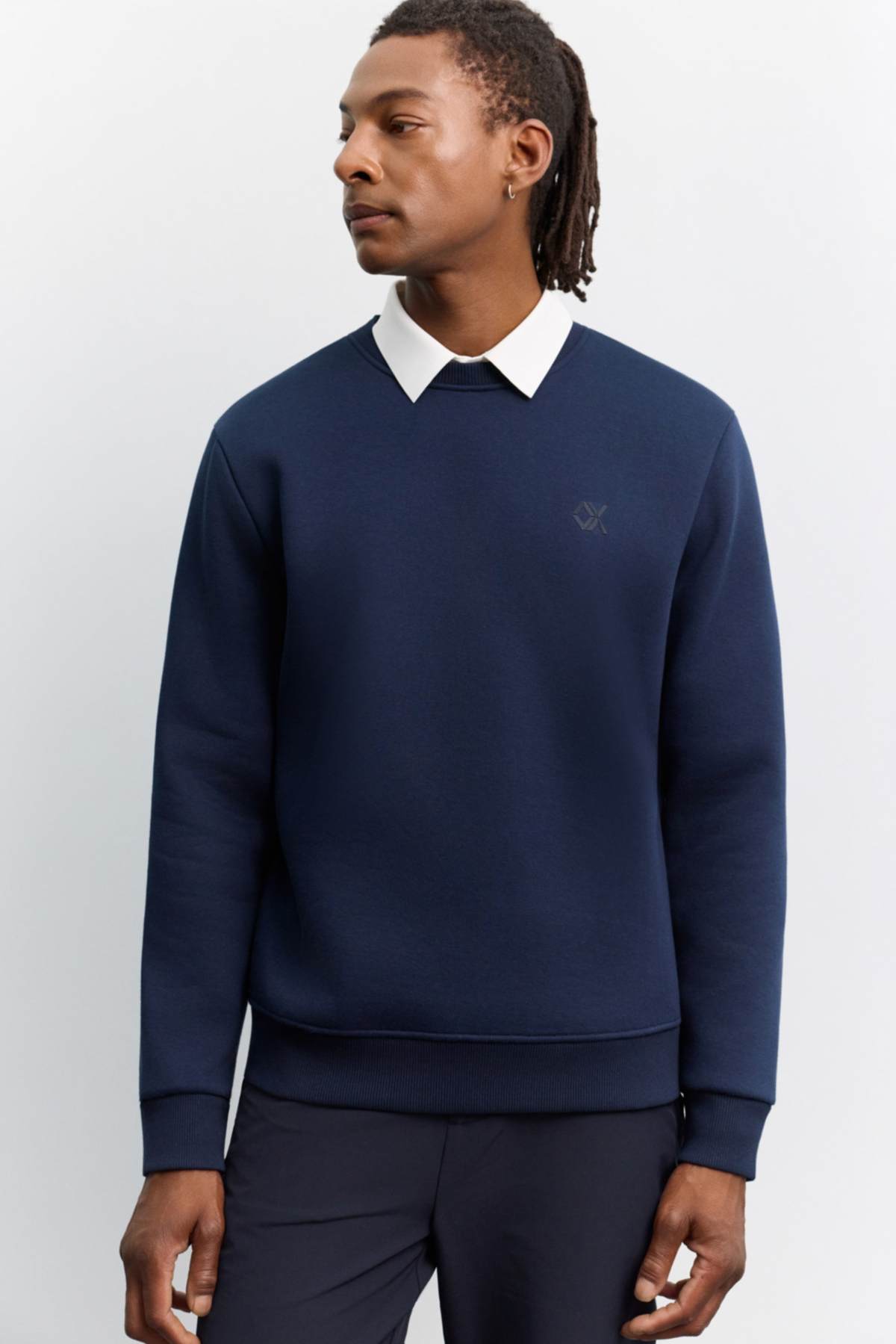 Lacivert Bisiklet Yaka Enjeksiyon Baskılı 3 İplik Şardonlu Sweatshirt