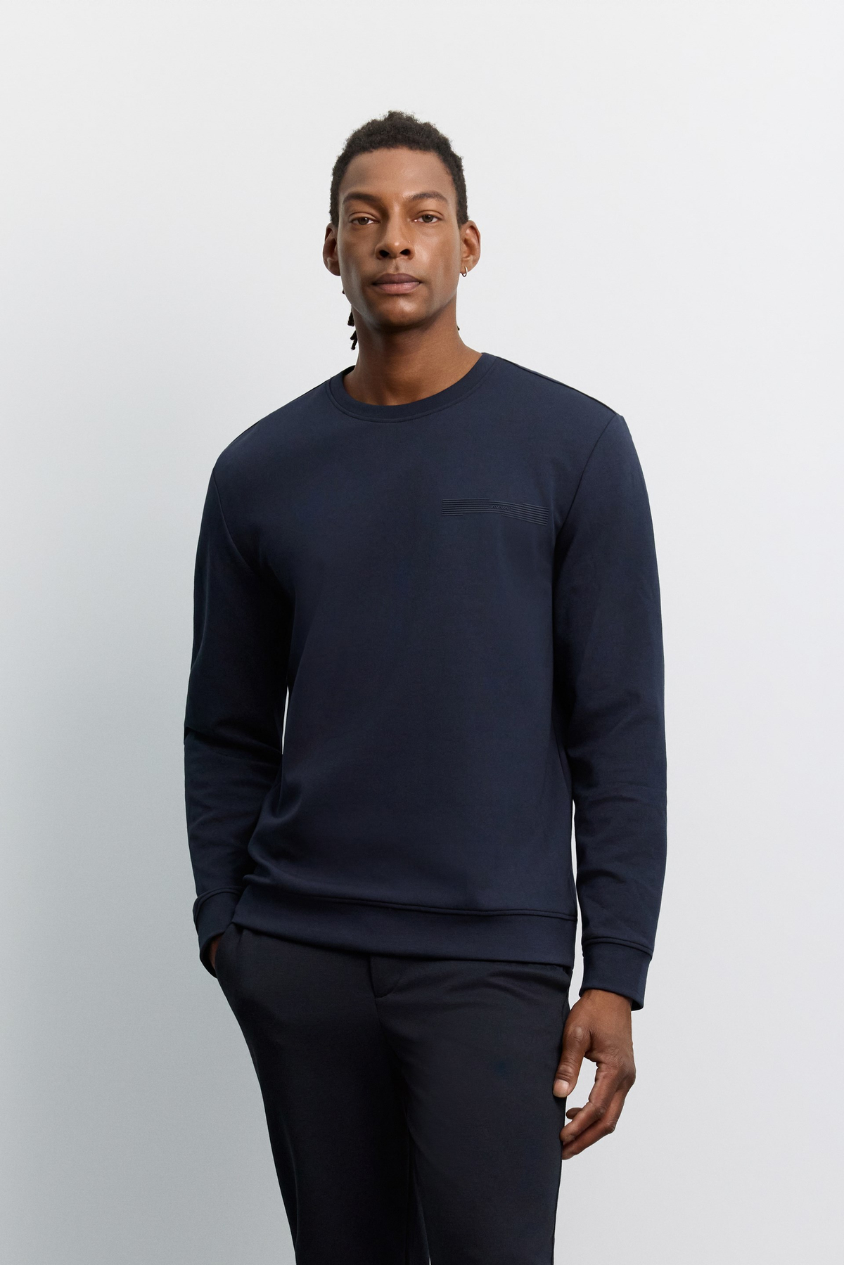 Lacivert Bisiklet Yaka Enjeksiyon Baskılı  İnterlok  Sweatshirt