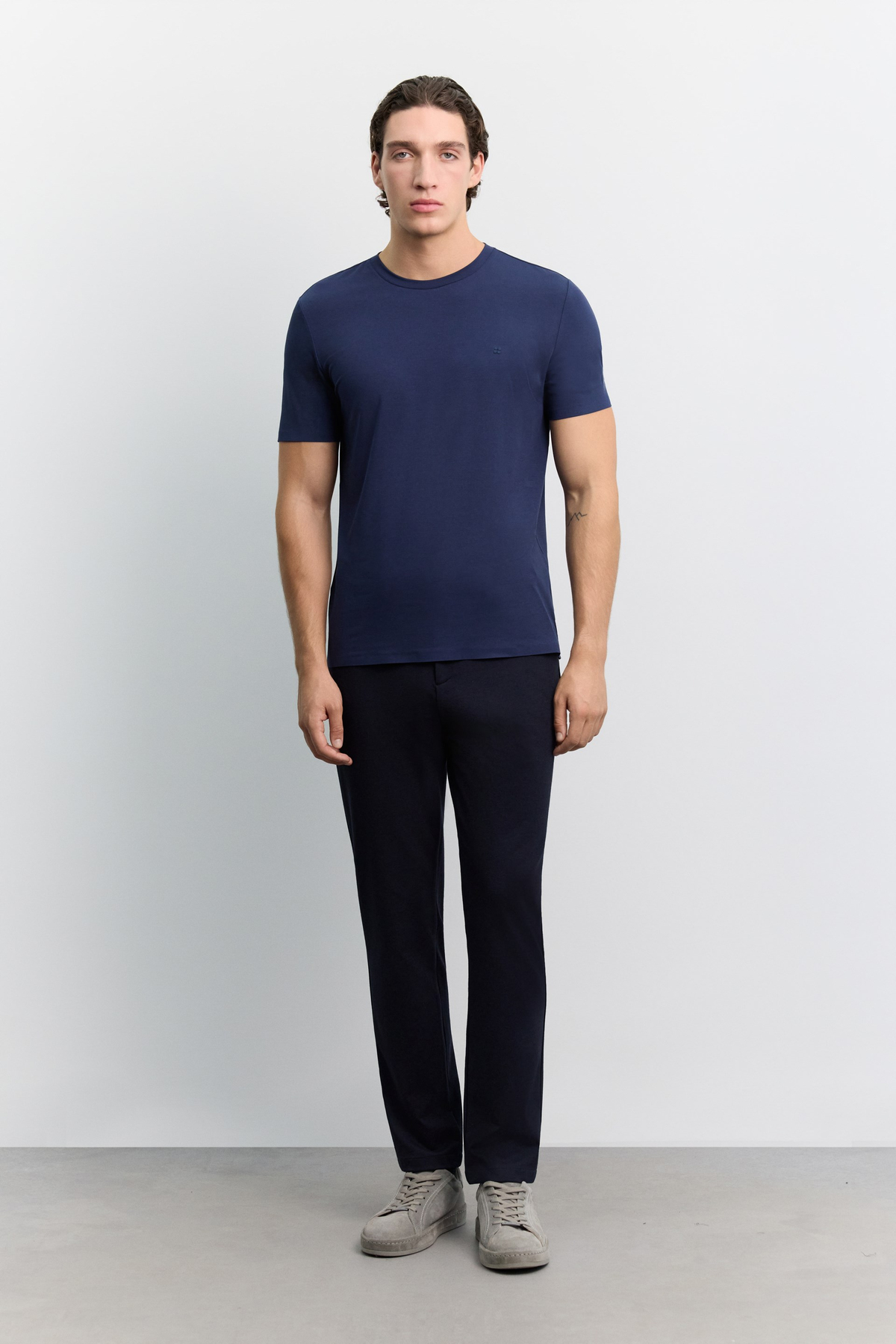 Lacivert Bisiklet Yaka Kol ve Etek Yapıştırma Modal Basic T-Shirt