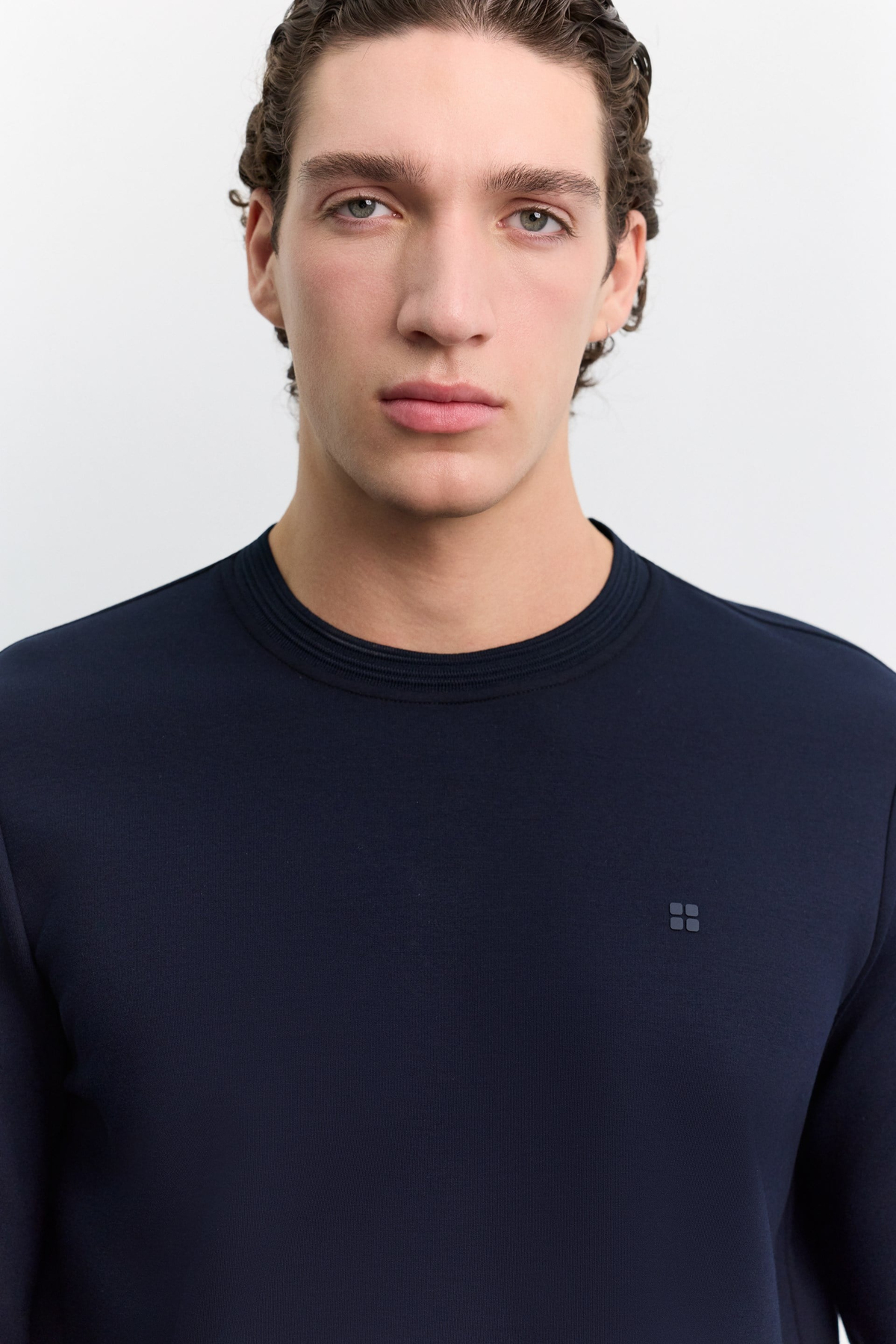 Lacivert Bisiklet Yaka Fitil Ribana İnterlok  Sweatshirt