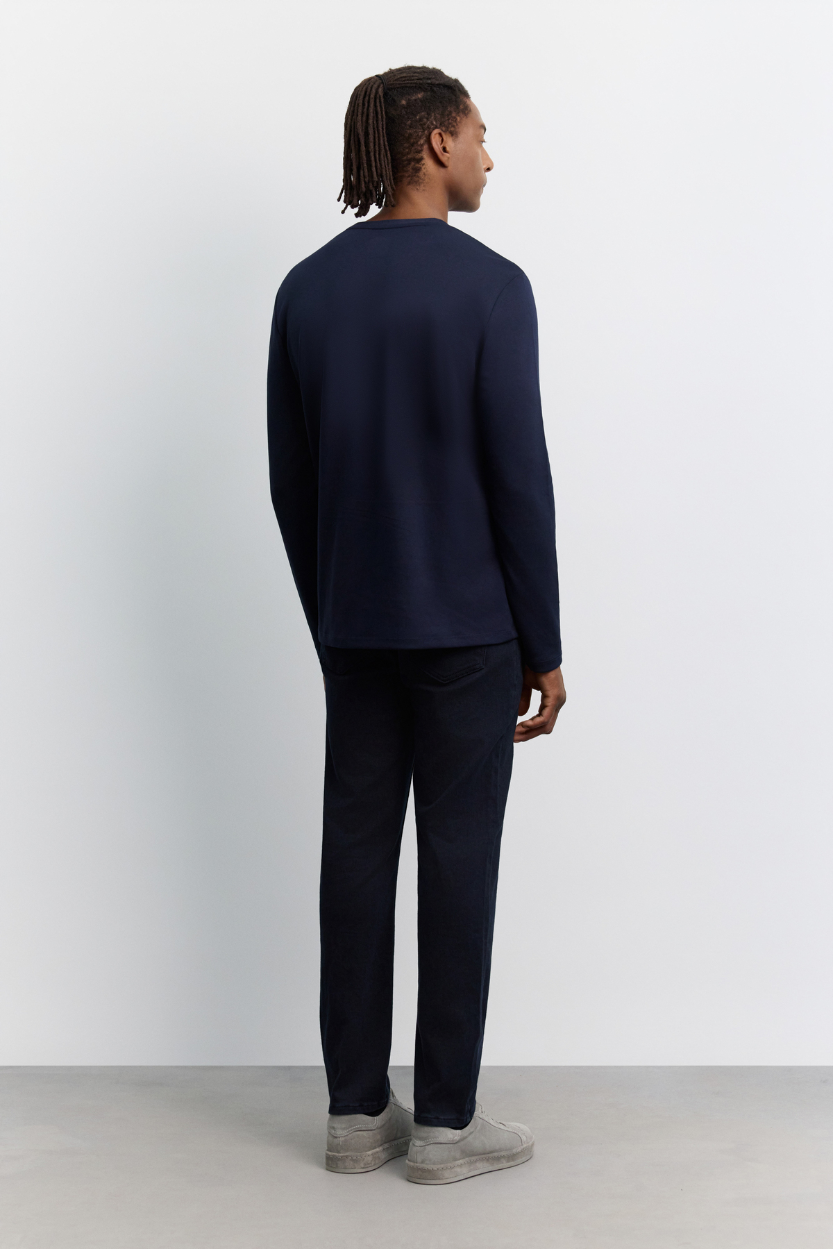 Navy Crew Neck Viscose Blend Bi-Stretch Basic Sweatshirt