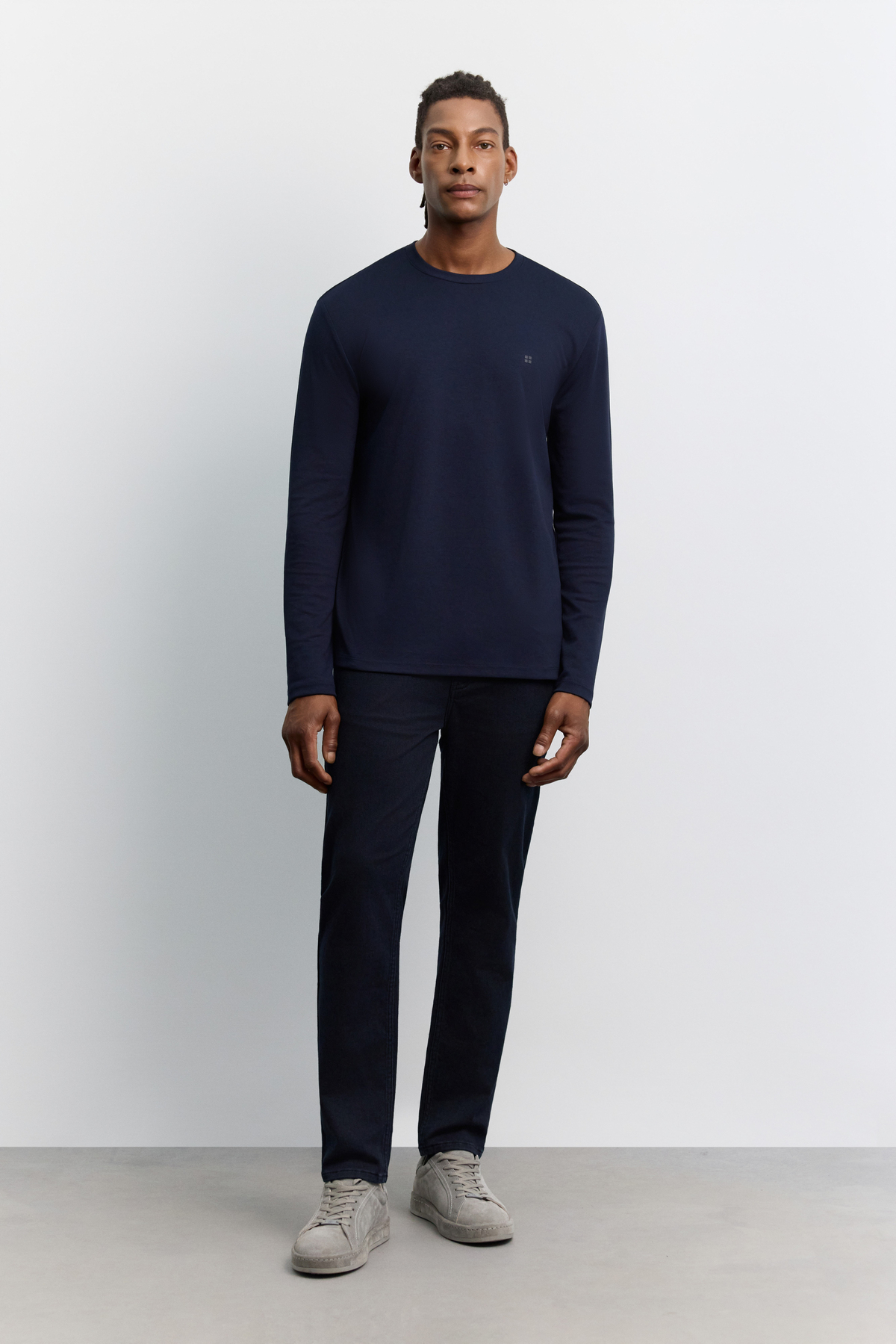 Navy Crew Neck Viscose Blend Bi-Stretch Basic Sweatshirt