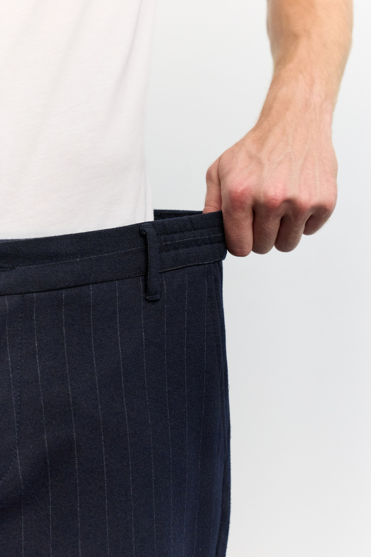 Lacivert Çizgili Flanel Slim Fit Pantolon