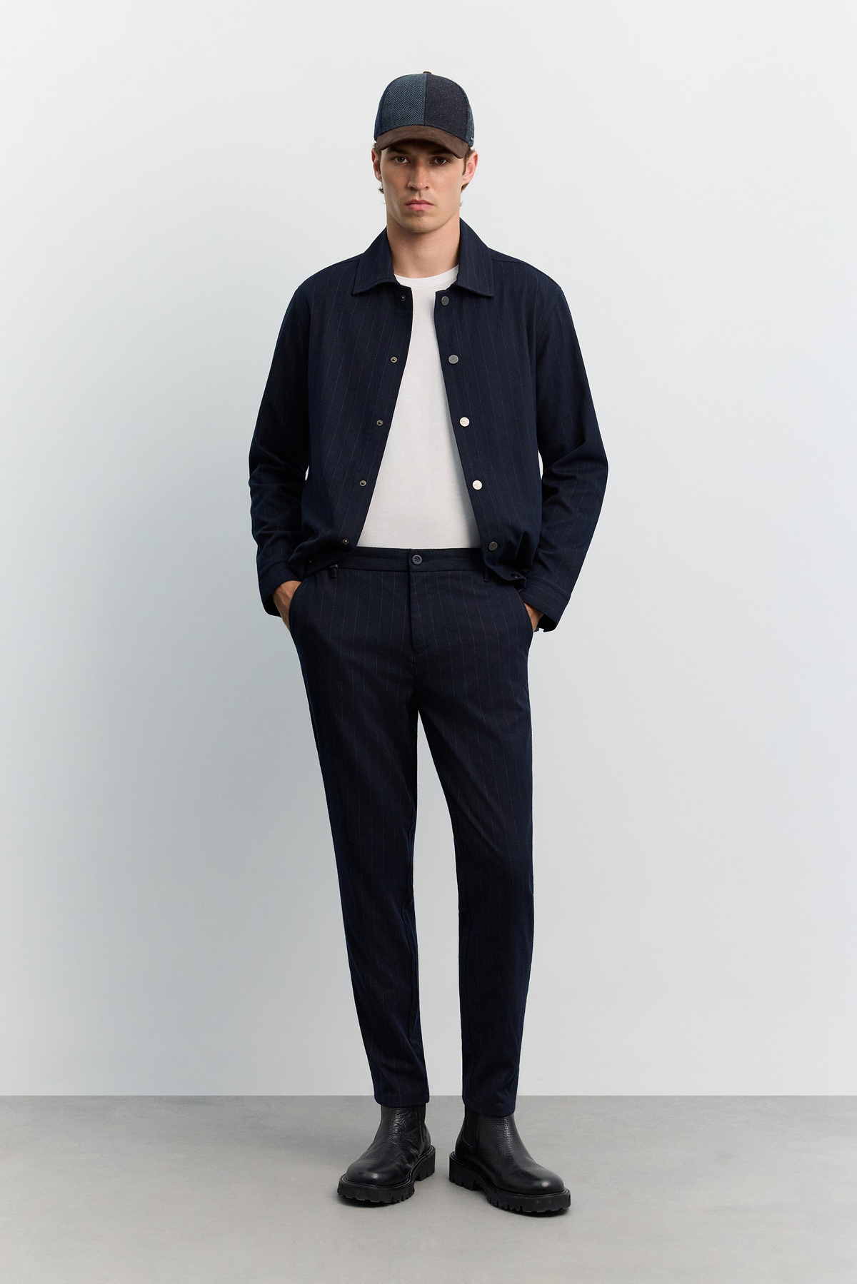 Lacivert Çizgili Flanel Slim Fit Pantolon