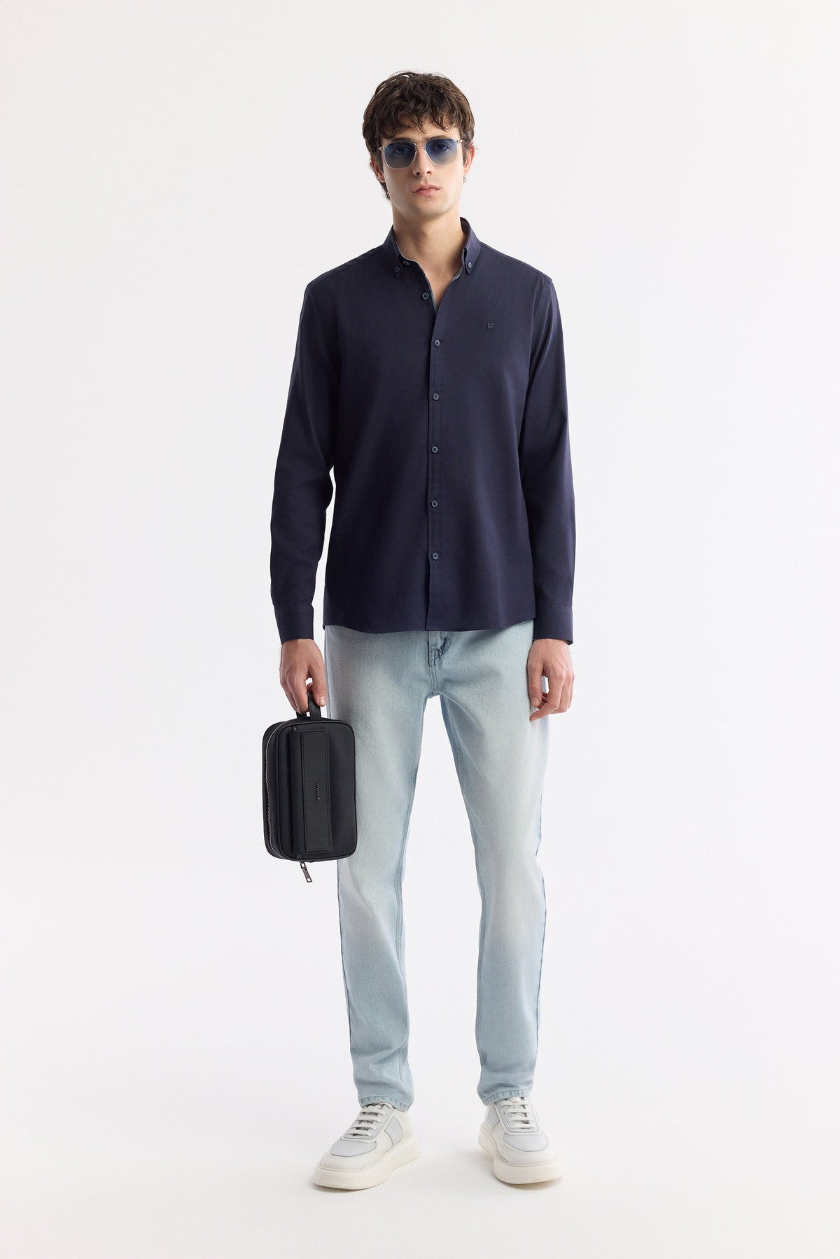 Navy Button-Down Collar 100% Cotton Oxford Shirt