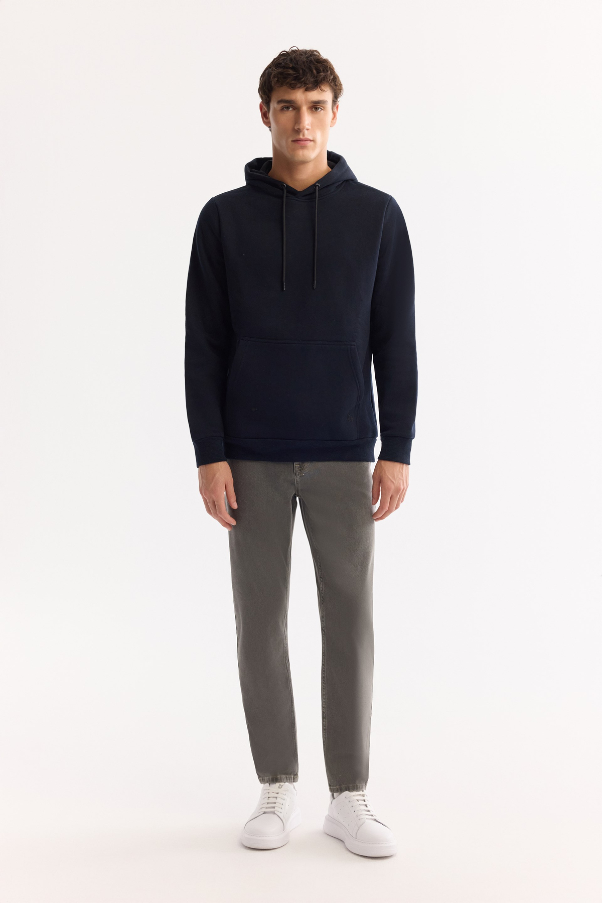 Lacivert Kapüşonlu 3 İplik Şardonlu Pamuklu Sweatshirt