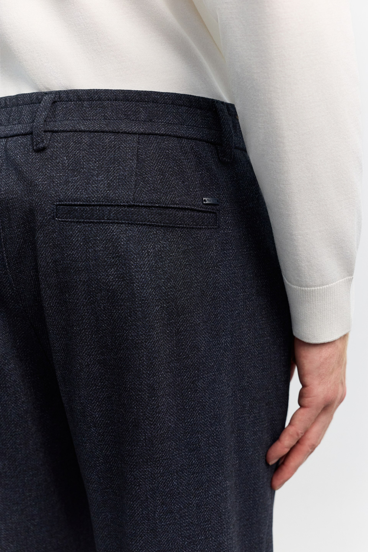 Lacivert Kazayağı Desenli Yanı Lastikli Relaxed Fit Pantolon