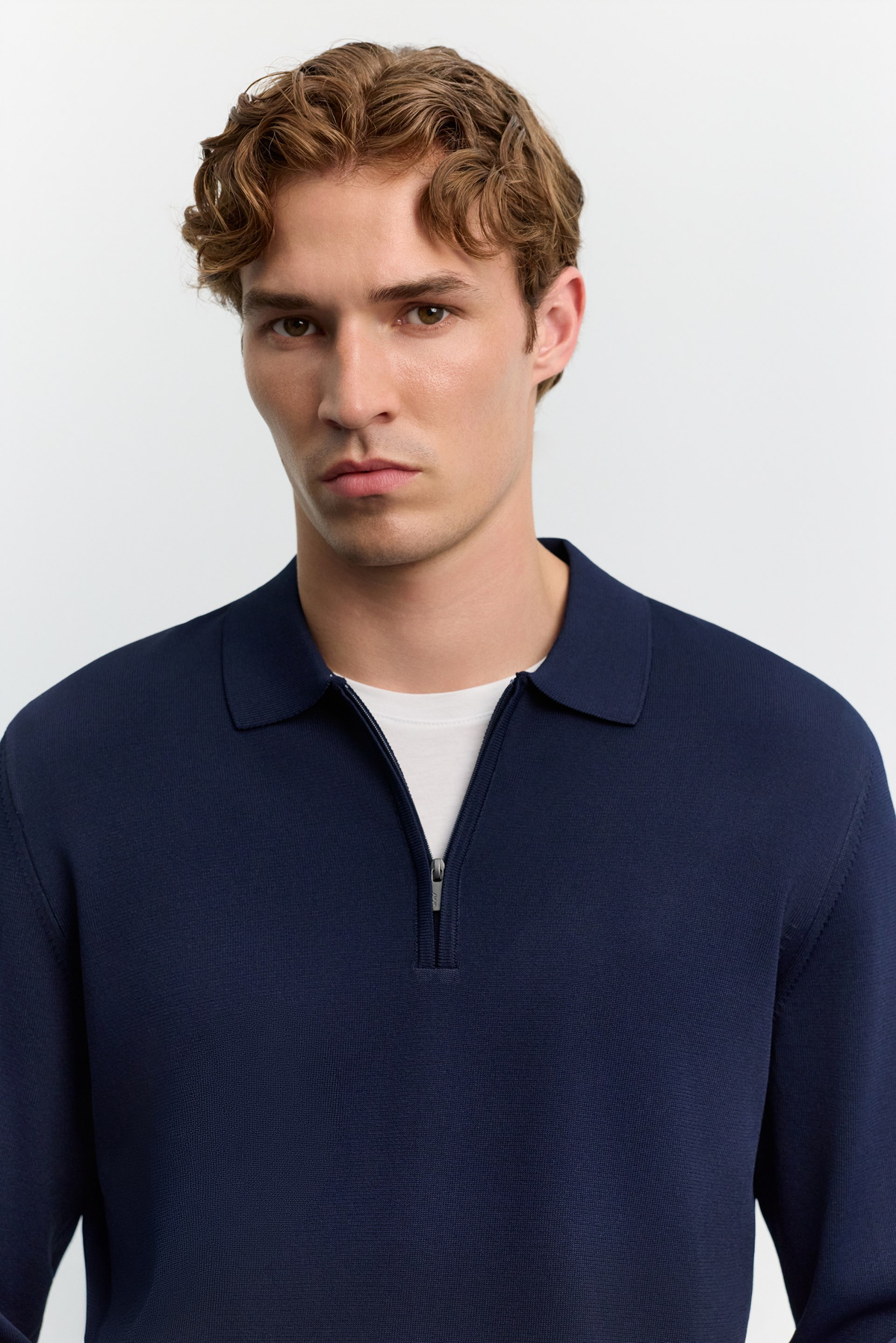 Lacivert Polo Yaka Basic Düz Rayon Kazak
