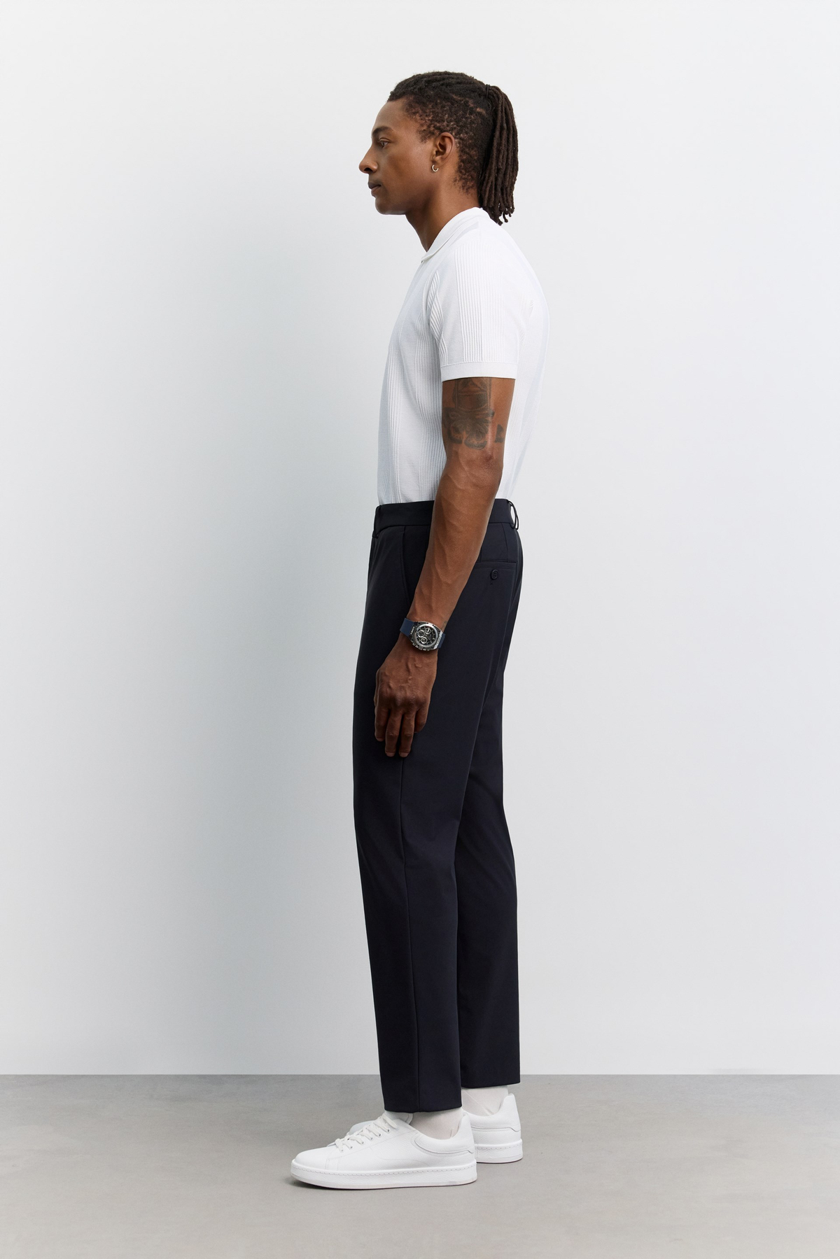 Lacivert Yan Cepli, Slim Fit Teknik Klasik Pantolon