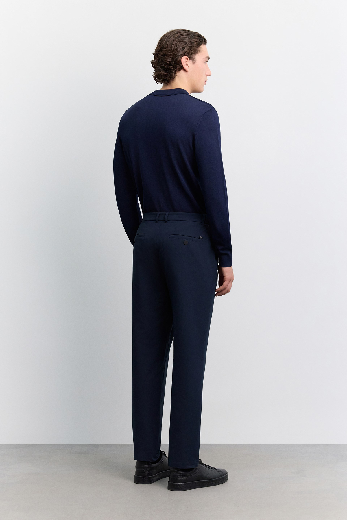 Lacivert Yan Cepli Teknik  Beli Lastikli Slim Fit Arka Cep Çıtçıtlı Pantolan