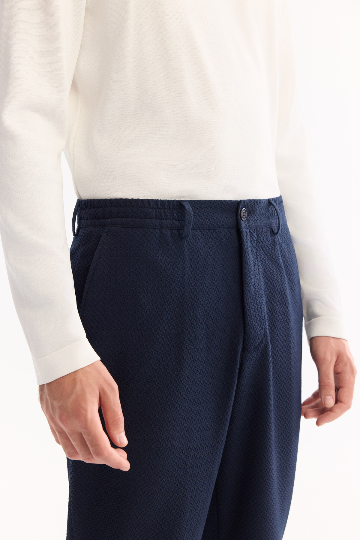 Lacivert Yani Lastikli Bi-Stretch Hafif Pantolon