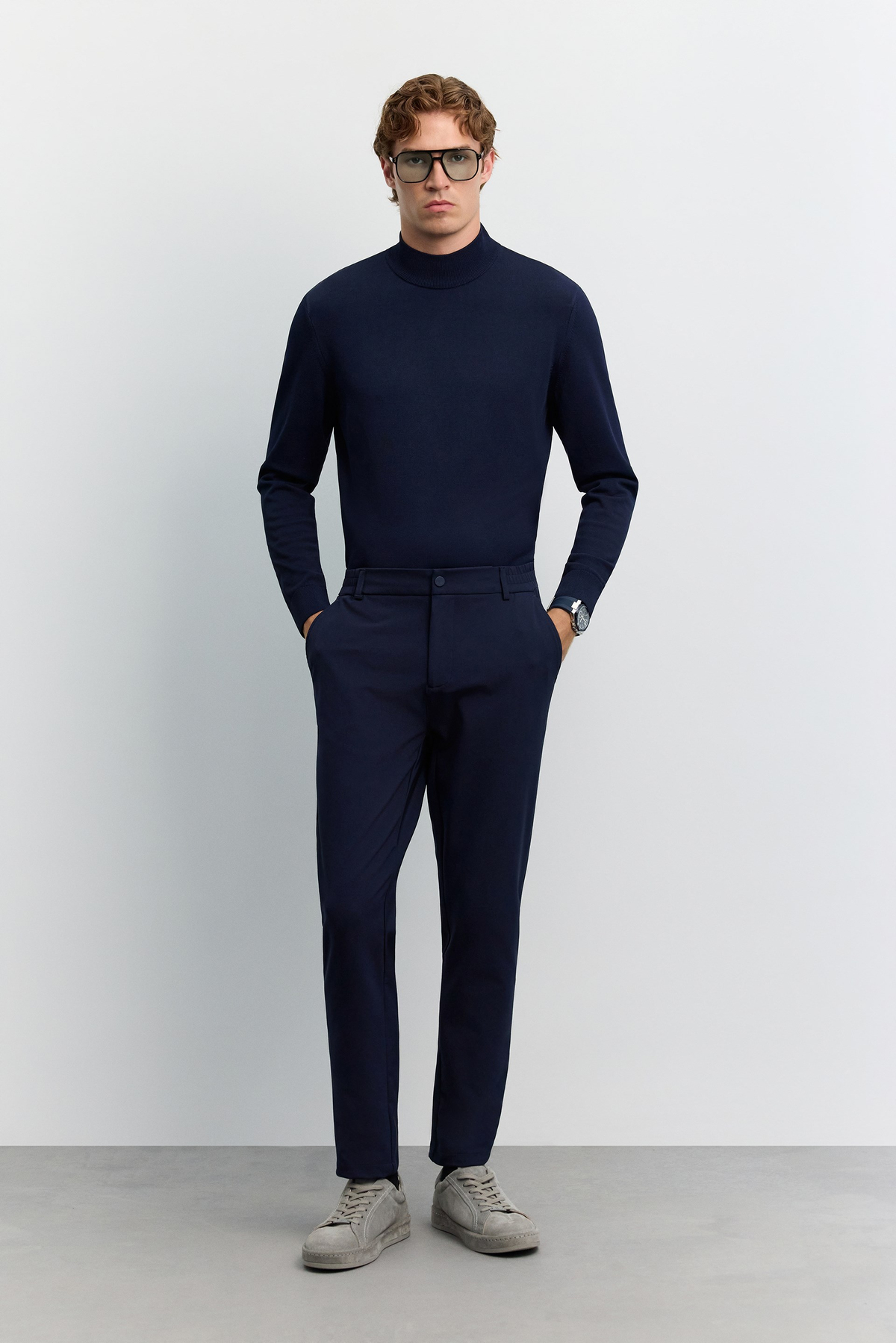 Lacivert Yanı Lastikli Teknik Slim Fit Pantolon