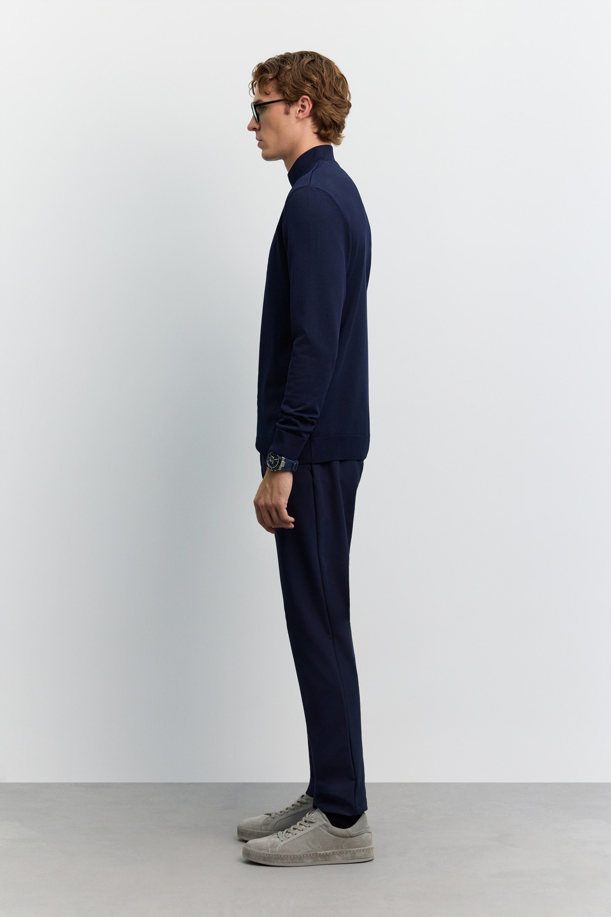 Lacivert Yarım Balıkçi Yaka Basic Düz Rayon Kazak