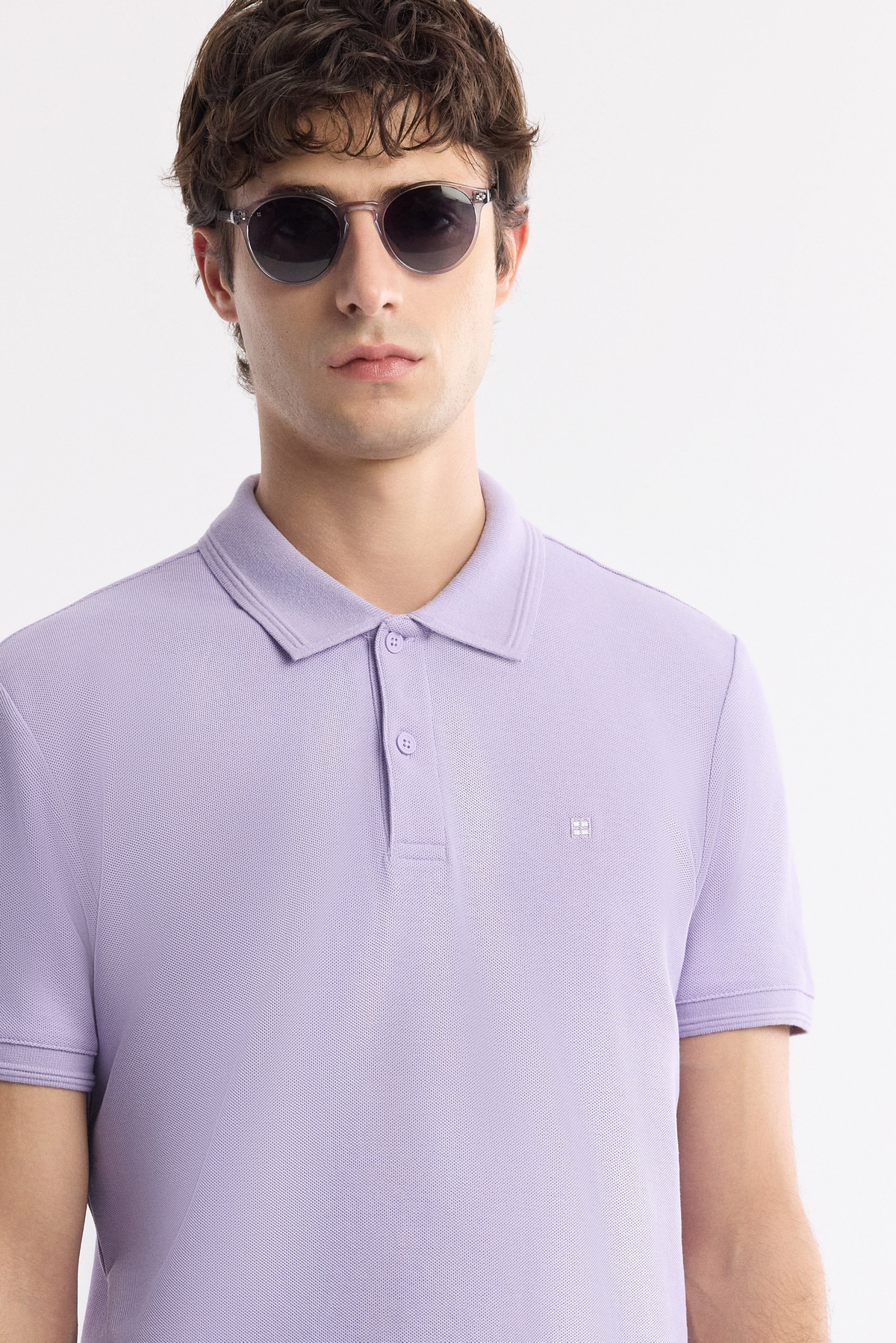 Lilac %100 Cotton Polo Collar T-Shirt